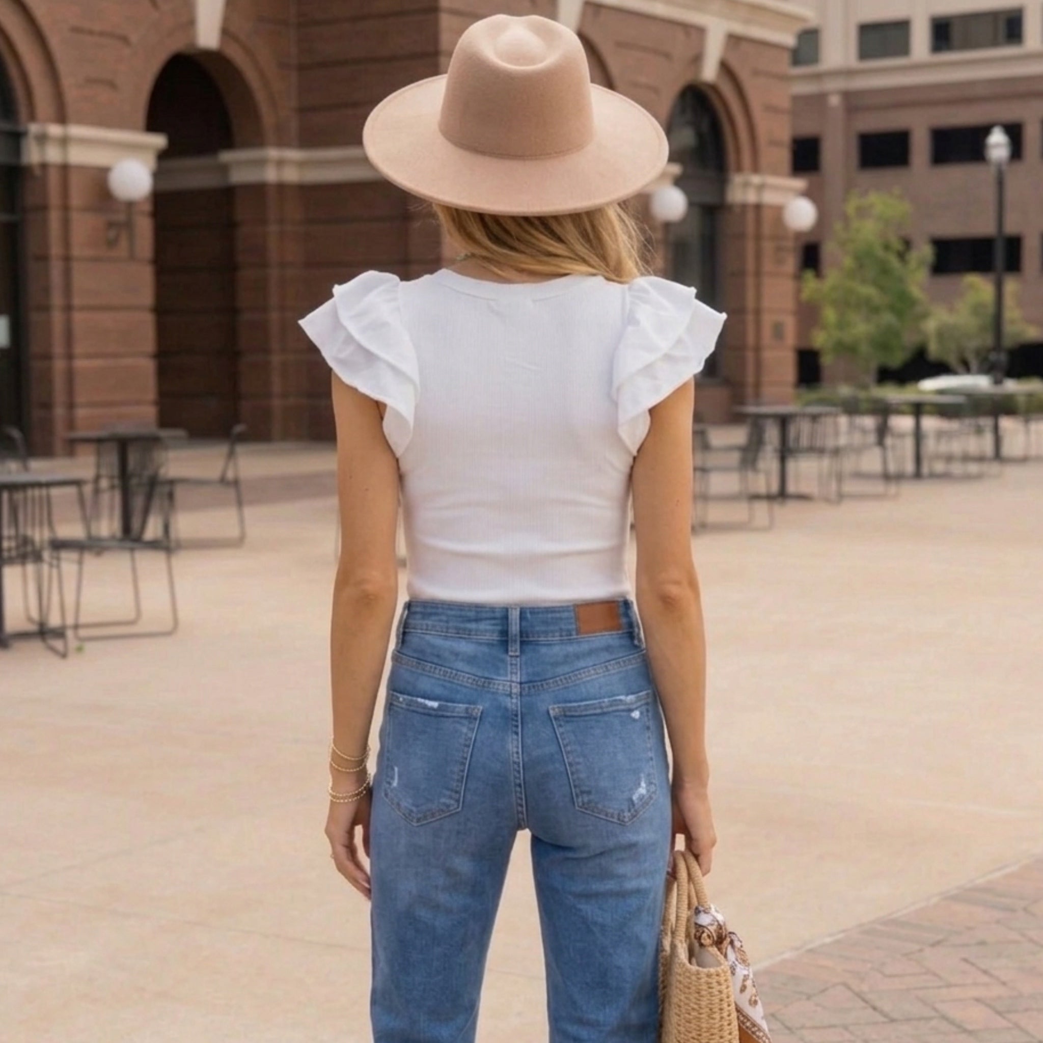 GRACE & EMMA Coquette Ruffle Sleeve Bodysuit Soft Knit in White