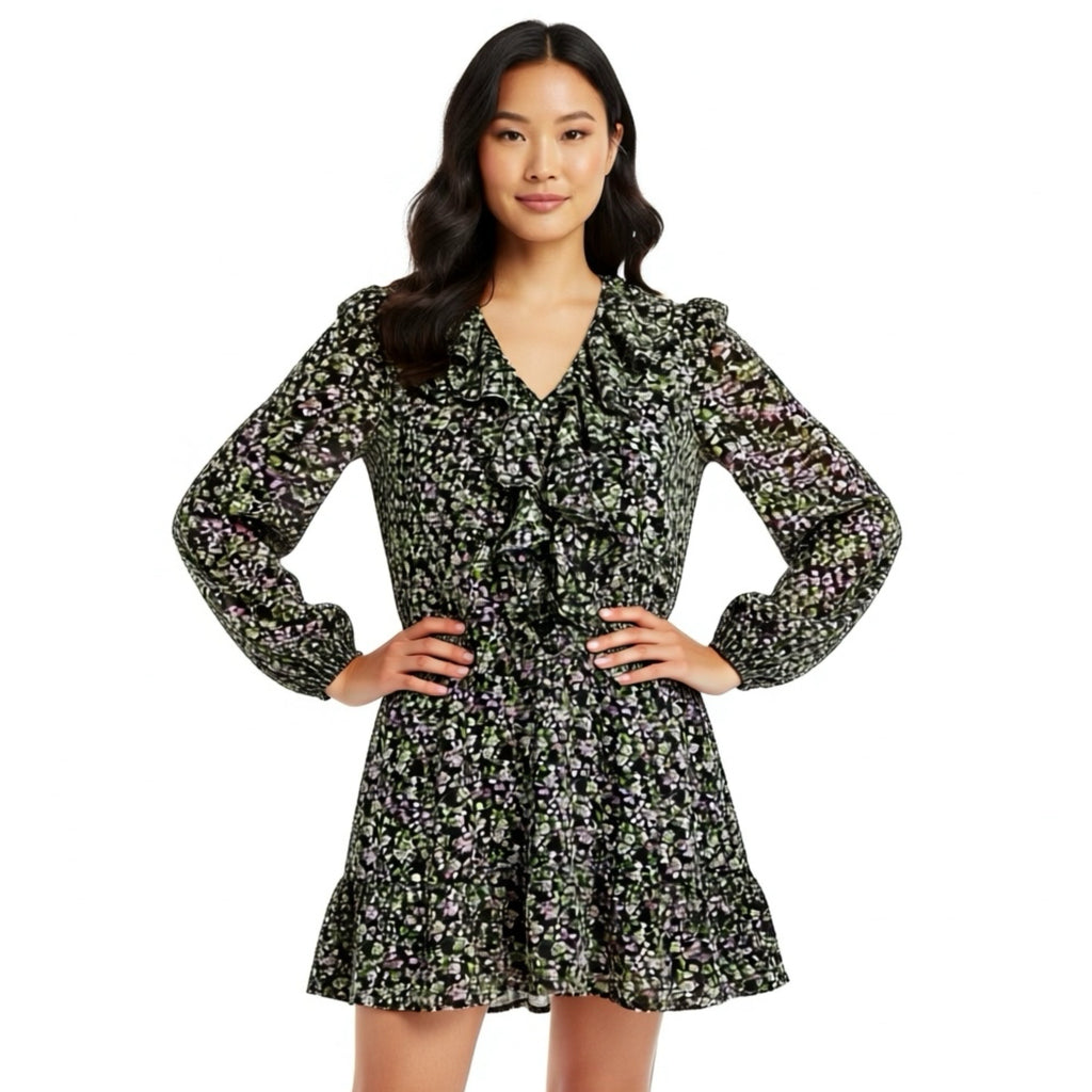 Influence Chiffon Floral Dress Garden Fairy Flowy Mini Long Sleeve