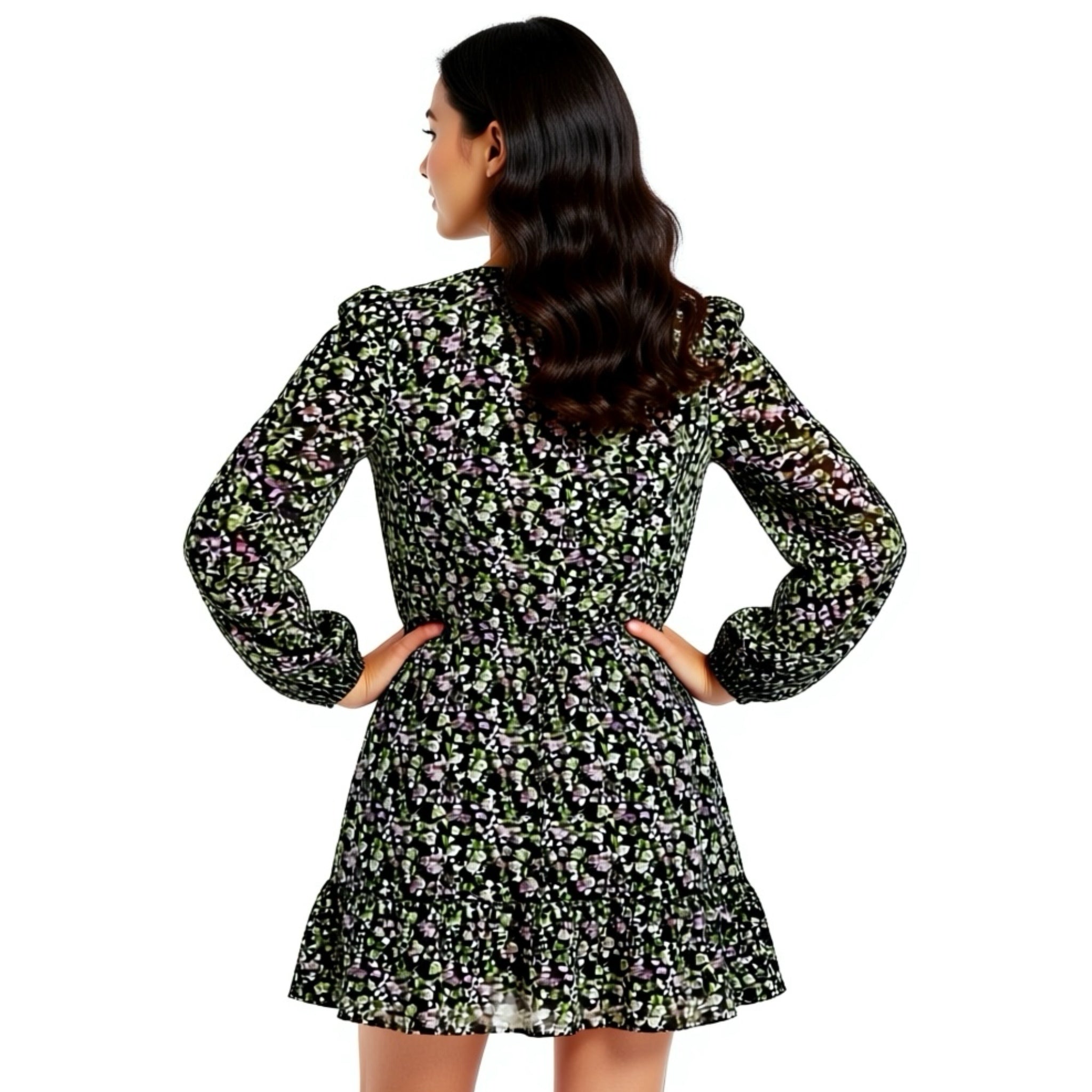 Influence Chiffon Floral Dress Garden Fairy Flowy Mini Long Sleeve