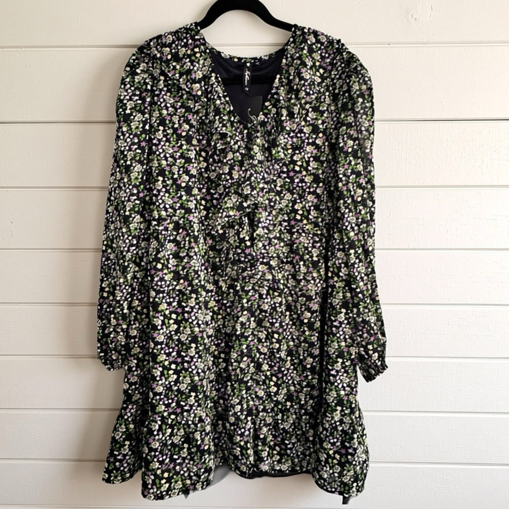 Influence Chiffon Floral Dress Garden Fairy Flowy Mini Long Sleeve