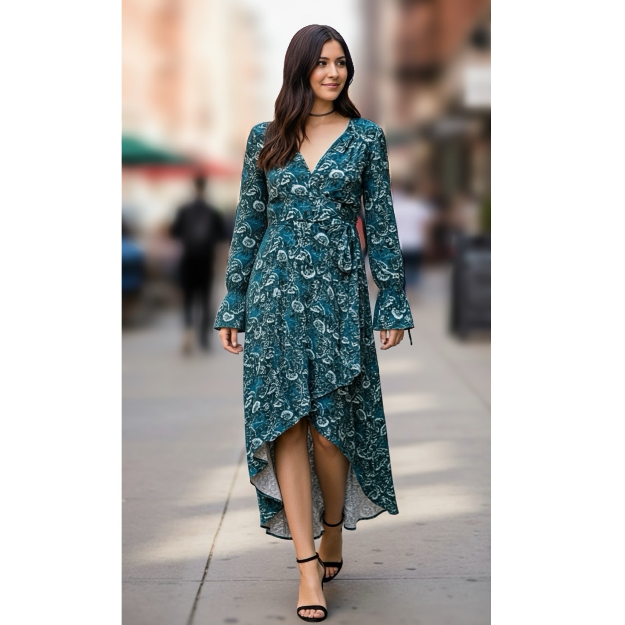 B.O.G. Collective Band Of The Free Jewel Teal Floral Wrap Maxi Dress