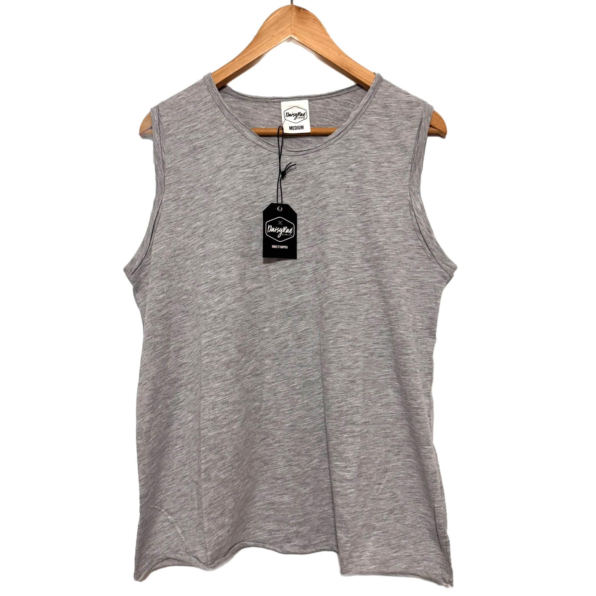 Daisy Rae Everyday Women’s Sleeveless Muscle Tank Raw Hem Heather Grey