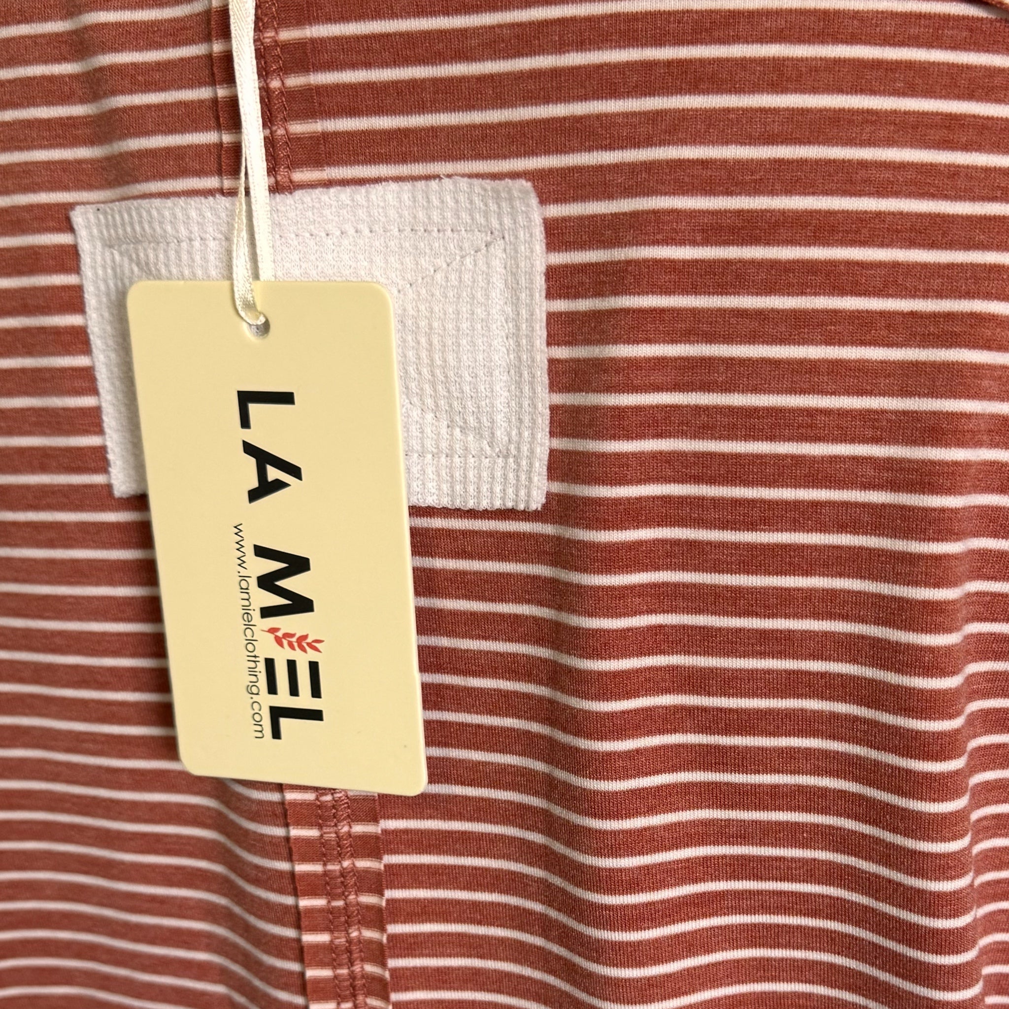 LA MIEL Boho Chic Terracotta Striped Top Drop-Shoulder Tee