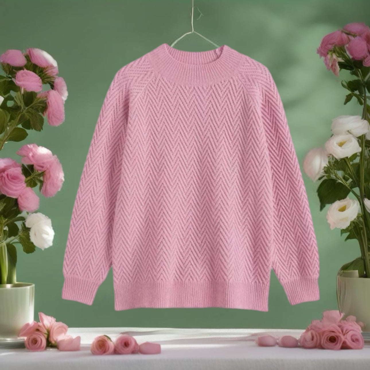 STITCH FIX Pink Clover Pullover Mock Preppy Pink Raymond Sweater
