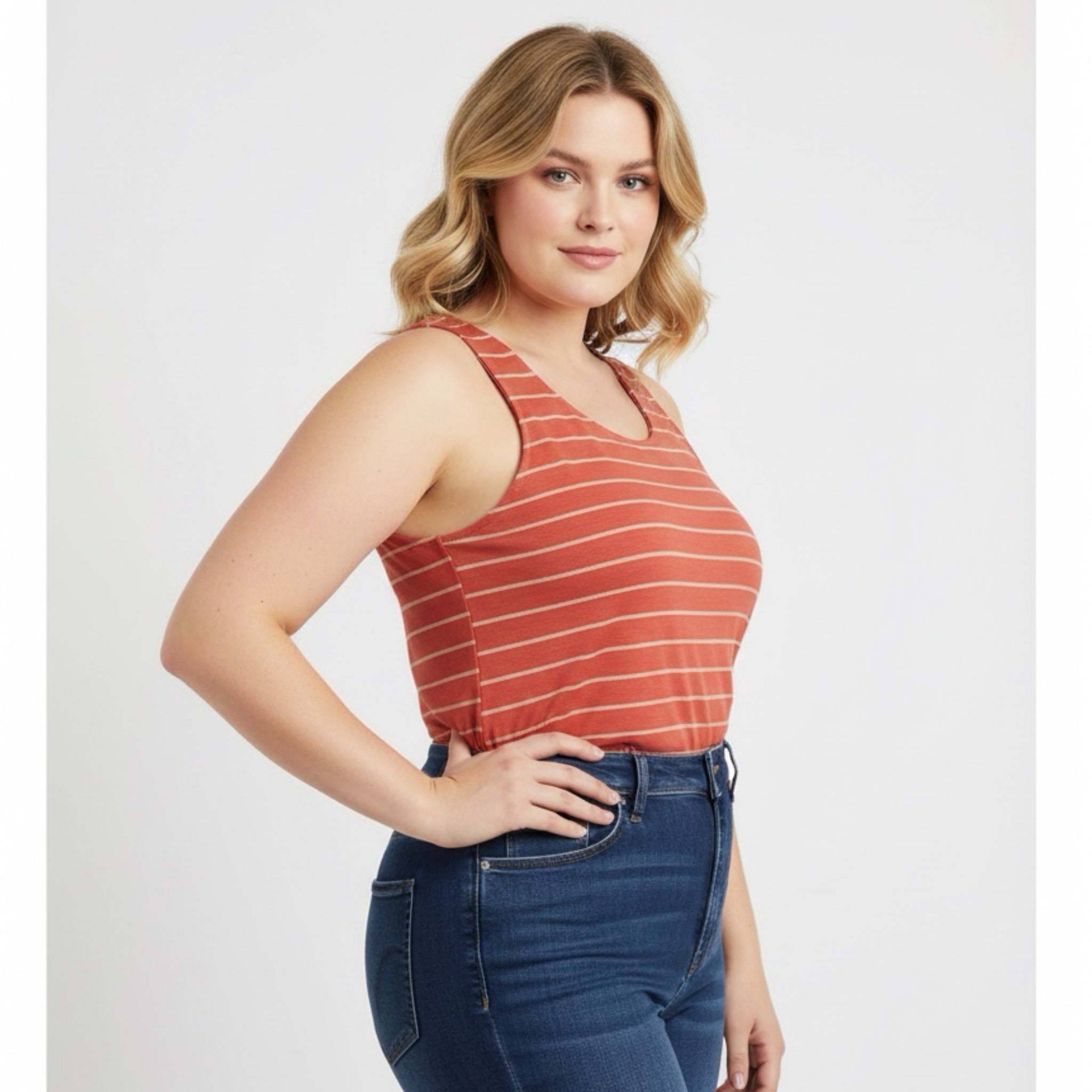 MARKET & SPRUCE Women’s Tank Top Wide Strap Terracotta Stripe Twist Back