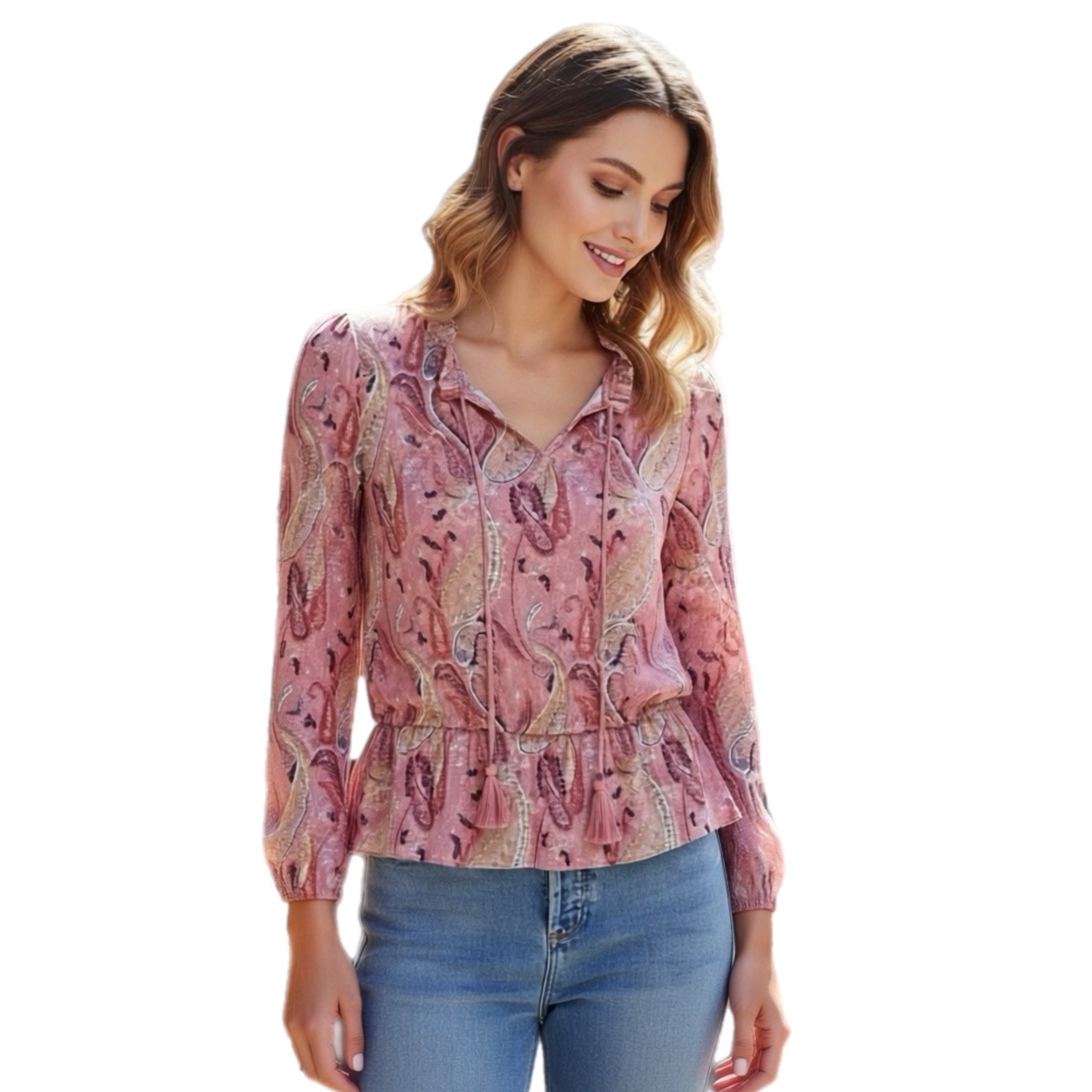 Les Serein Stitch Fix Pink Paisley Boutique Top Ruffle Blouse
