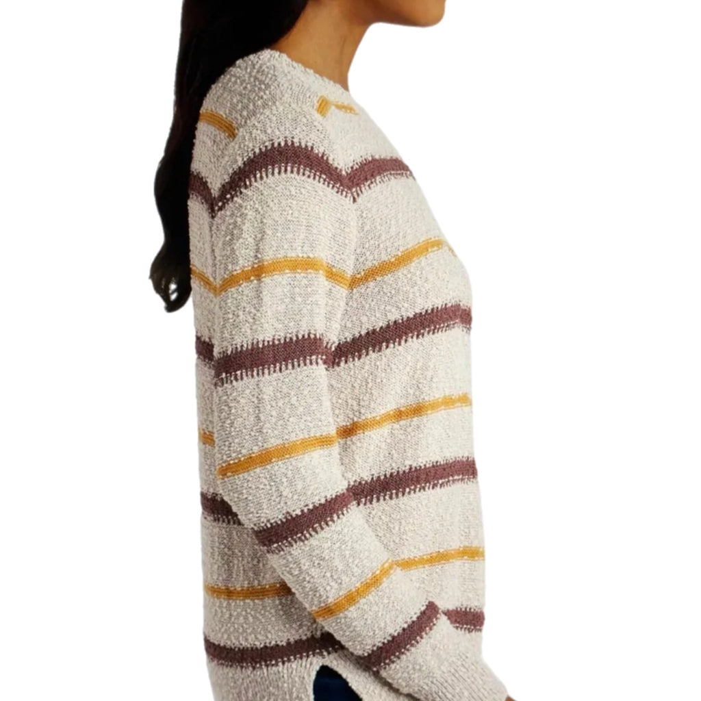 Mason & Belle Textured Stripe Side Slit Oversized Sweater in Beige