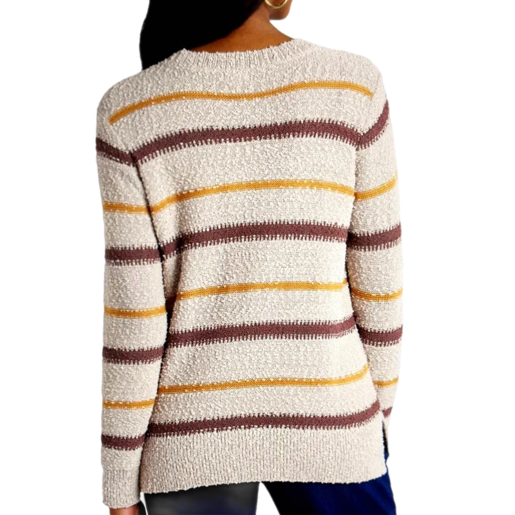 Mason & Belle Textured Stripe Side Slit Oversized Sweater in Beige