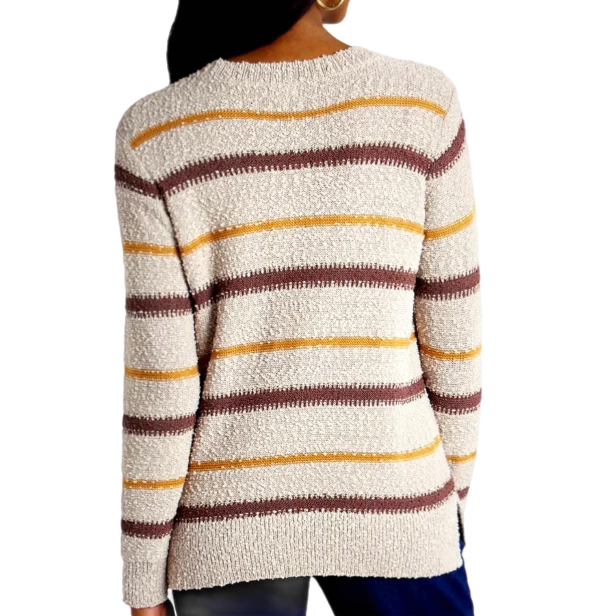 Mason & Belle Textured Stripe Side Slit Oversized Sweater in Beige
