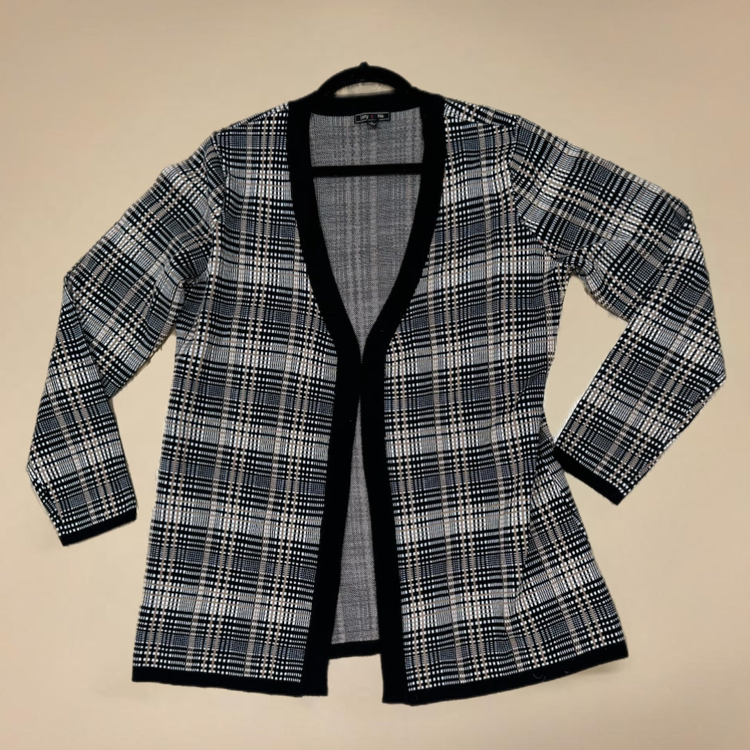 LETY & ME Preppy Plaid Open Plaid Cardigan Heavy Knit Sweater