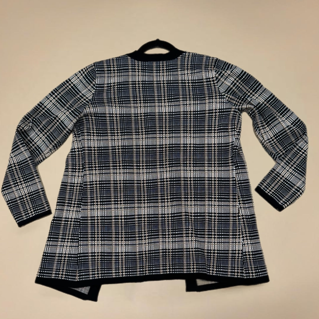 LETY & ME Preppy Plaid Open Plaid Cardigan Heavy Knit Sweater