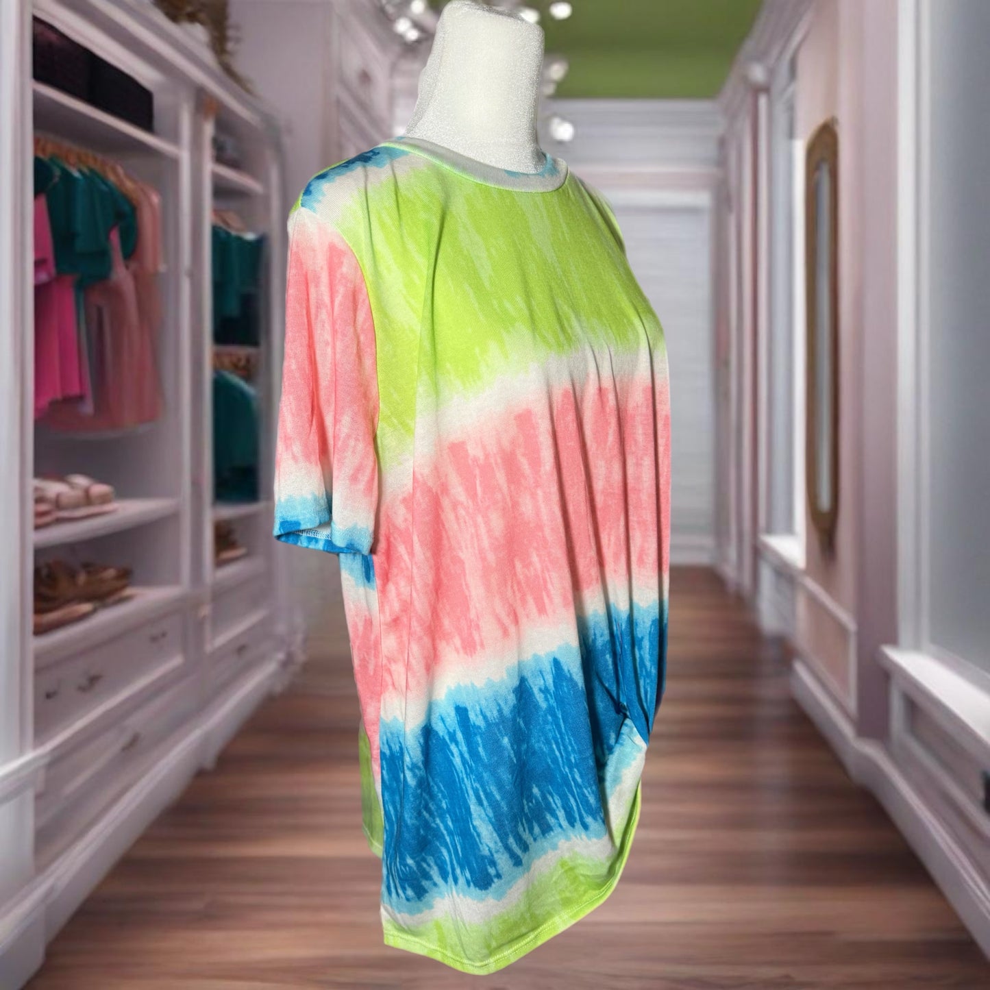 HAPTICS Tie Dye Knit Short Sleeve Top T- Shirt Crew Neck USA Made