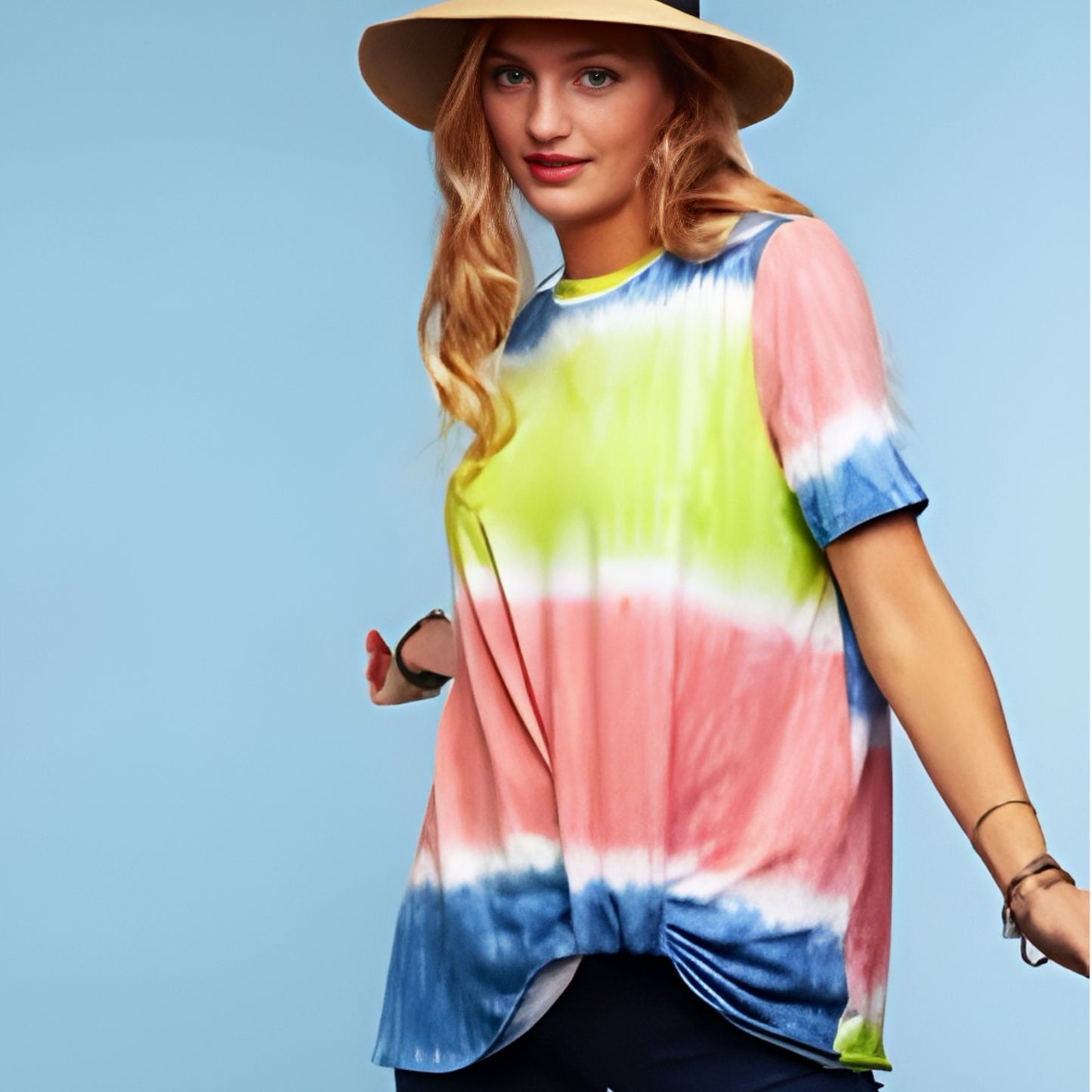 HAPTICS Tie Dye Knit Short Sleeve Top T- Shirt Crew Neck USA Made