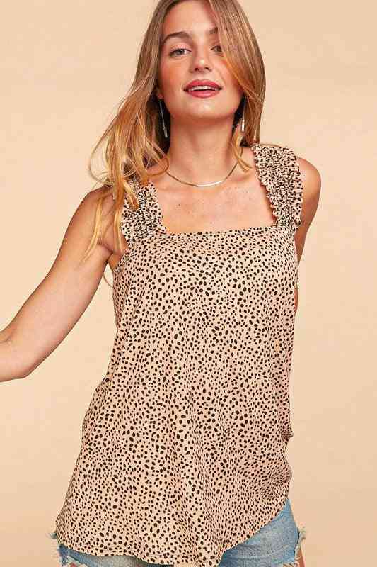 HAPTICS Frilly Shoulder Beige Dot Tank Top Sleeveless Blouse