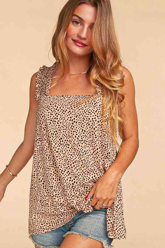 HAPTICS Frilly Shoulder Beige Dot Tank Top Sleeveless Blouse