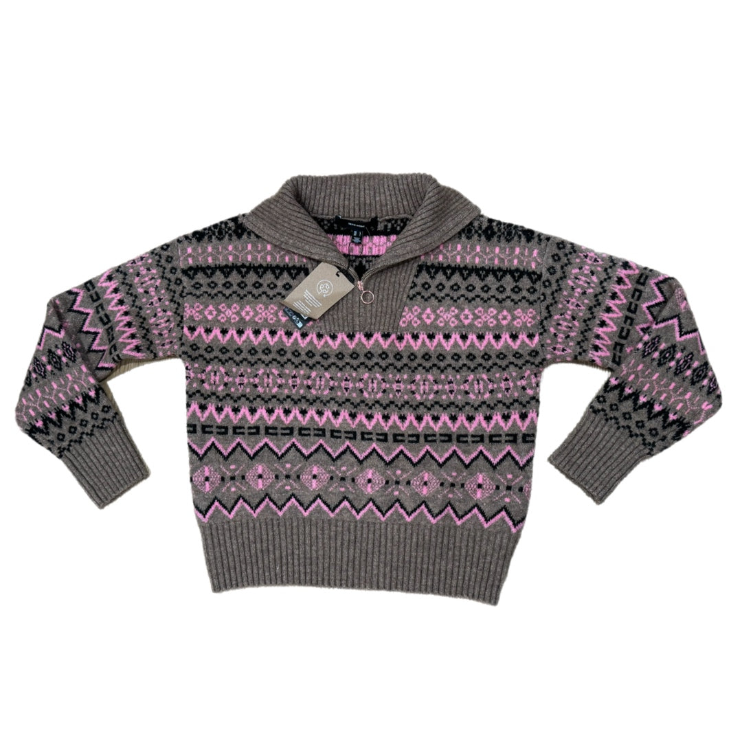 VERO MODA Fair Isle Sweater 1/4 Zip Trendy Fit Beige Pink Wool Blend