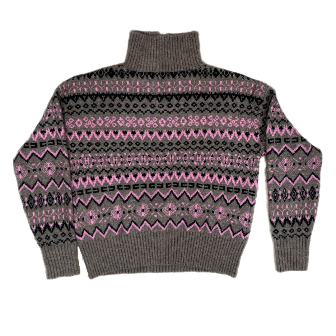 VERO MODA Fair Isle Sweater 1/4 Zip Trendy Fit Beige Pink Wool Blend