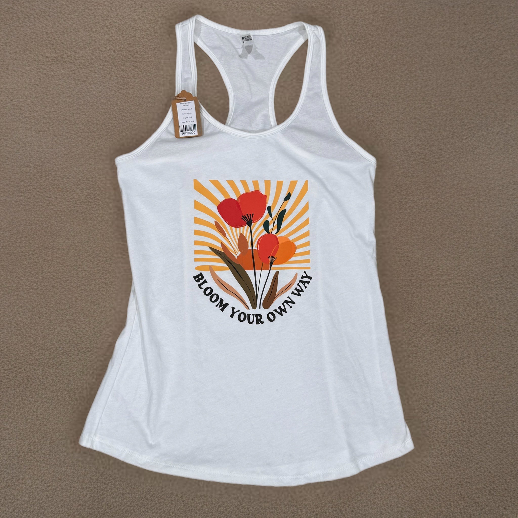 Bloom Your Own Way Lightweight Racer Back Tank Top White Graphic