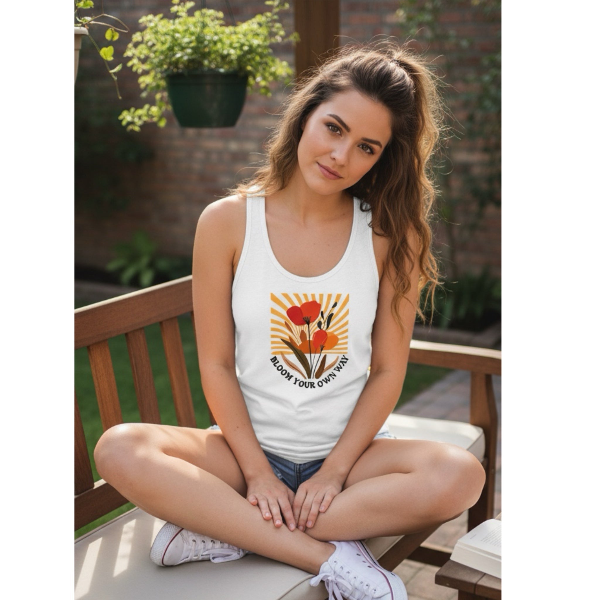 Bloom Your Own Way Lightweight Racer Back Tank Top White Graphic