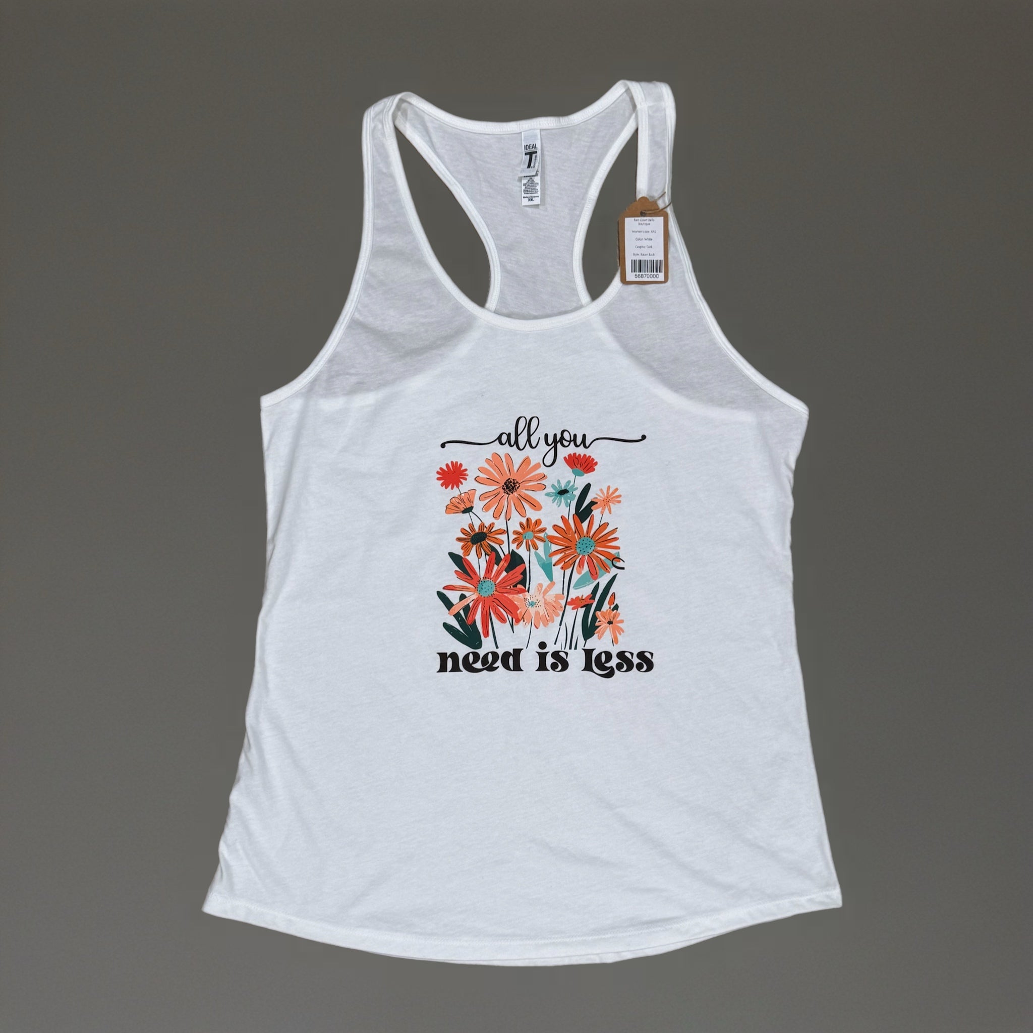 All You Need Is Less Lightweight Racer Back Tank Top in White