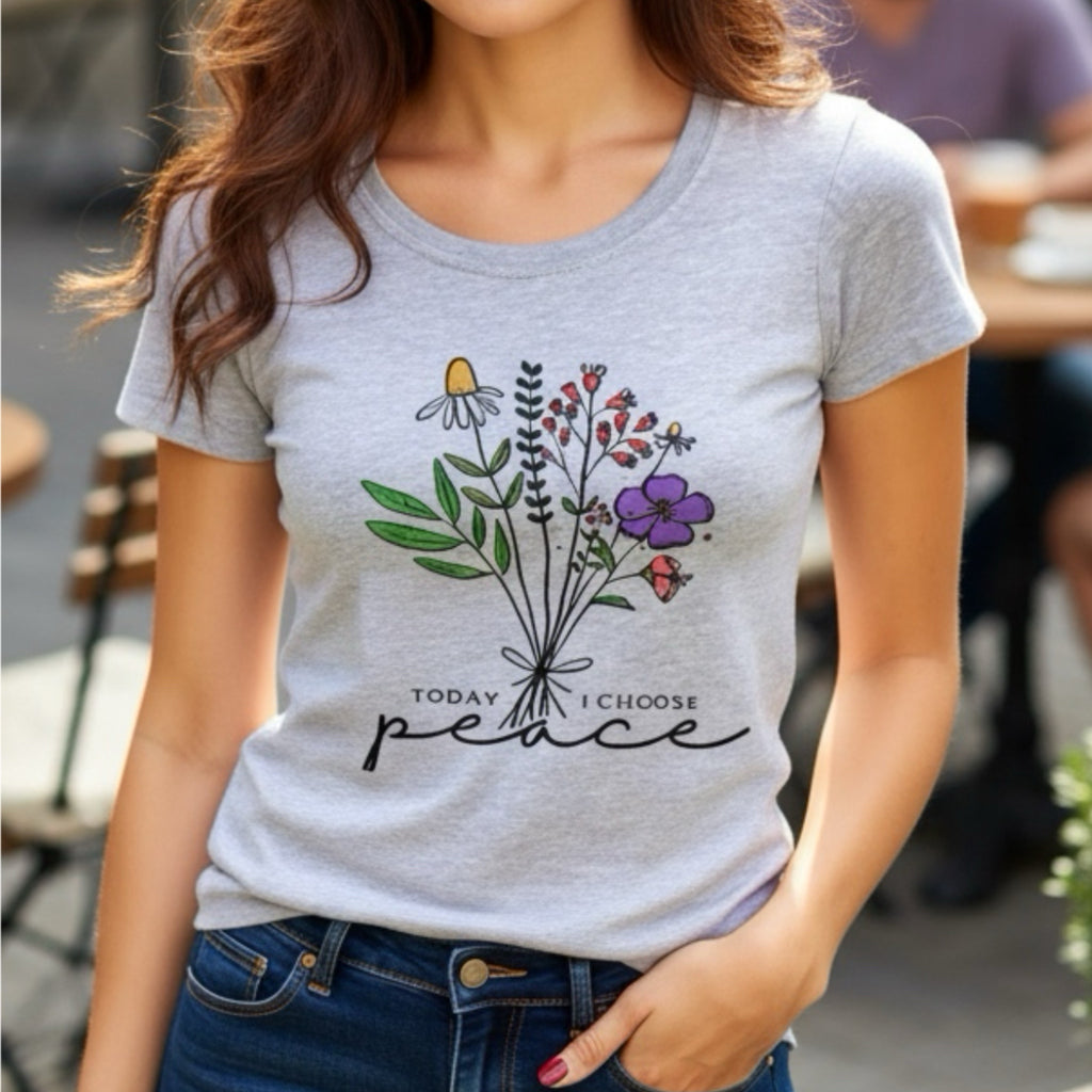 Vintage Inspired TODAY I CHOOSE PEACE Graphic T Shirt Fitted Tee GRAY M/L