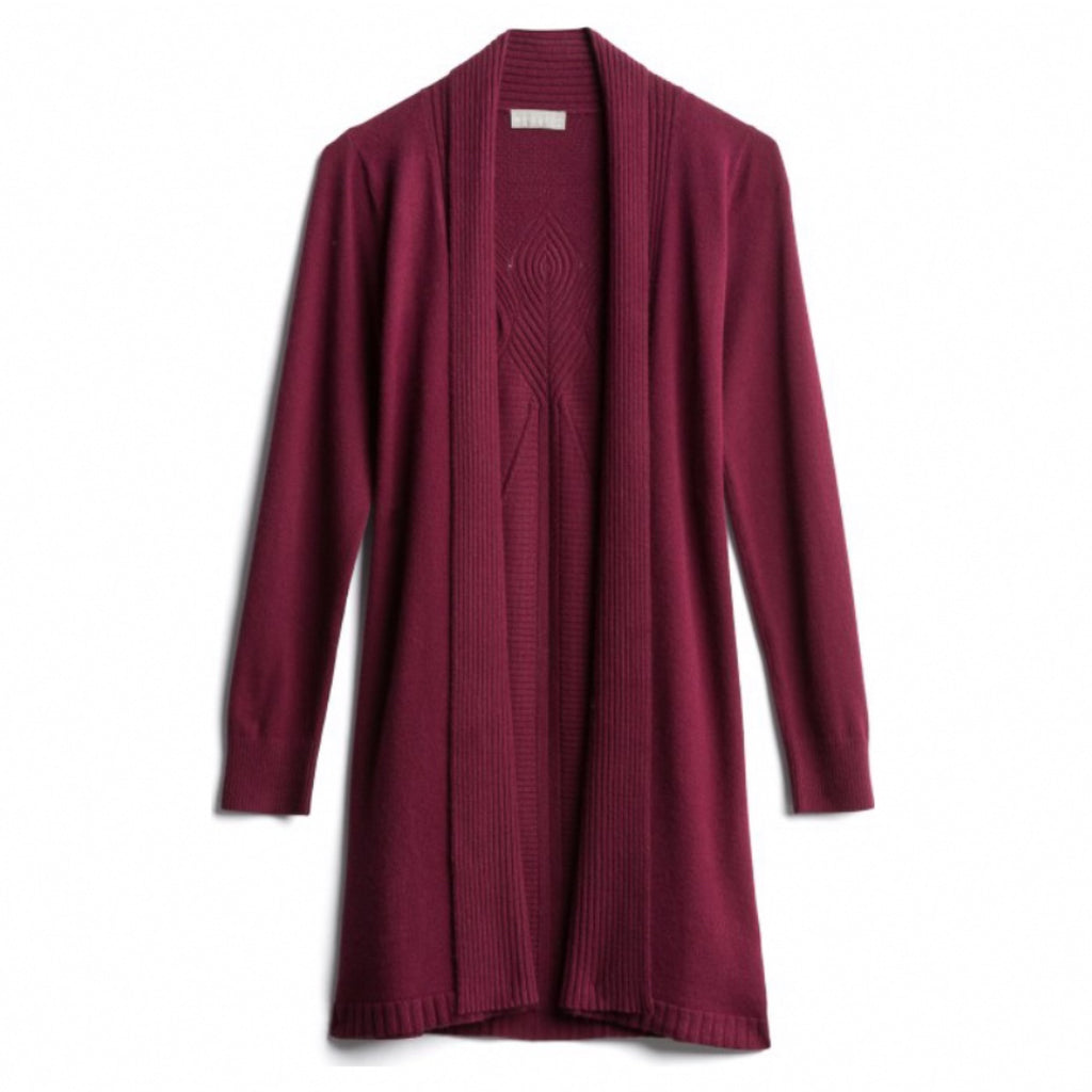 Evolution by Cyrus Eyelet Back Duster Cardigan Sweater in Burgundy
