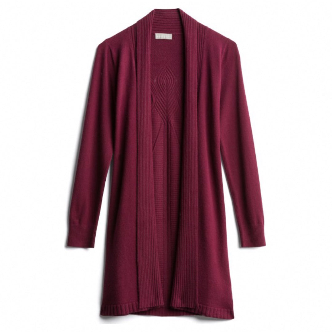 Evolution by Cyrus Eyelet Back Duster Cardigan Sweater in Burgundy