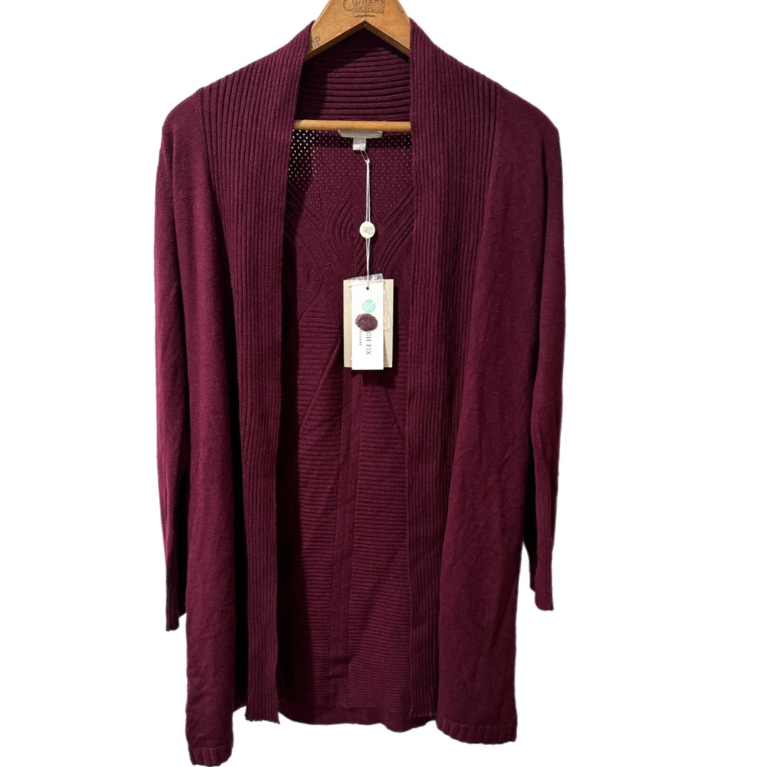 Evolution by Cyrus Eyelet Back Duster Cardigan Sweater in Burgundy