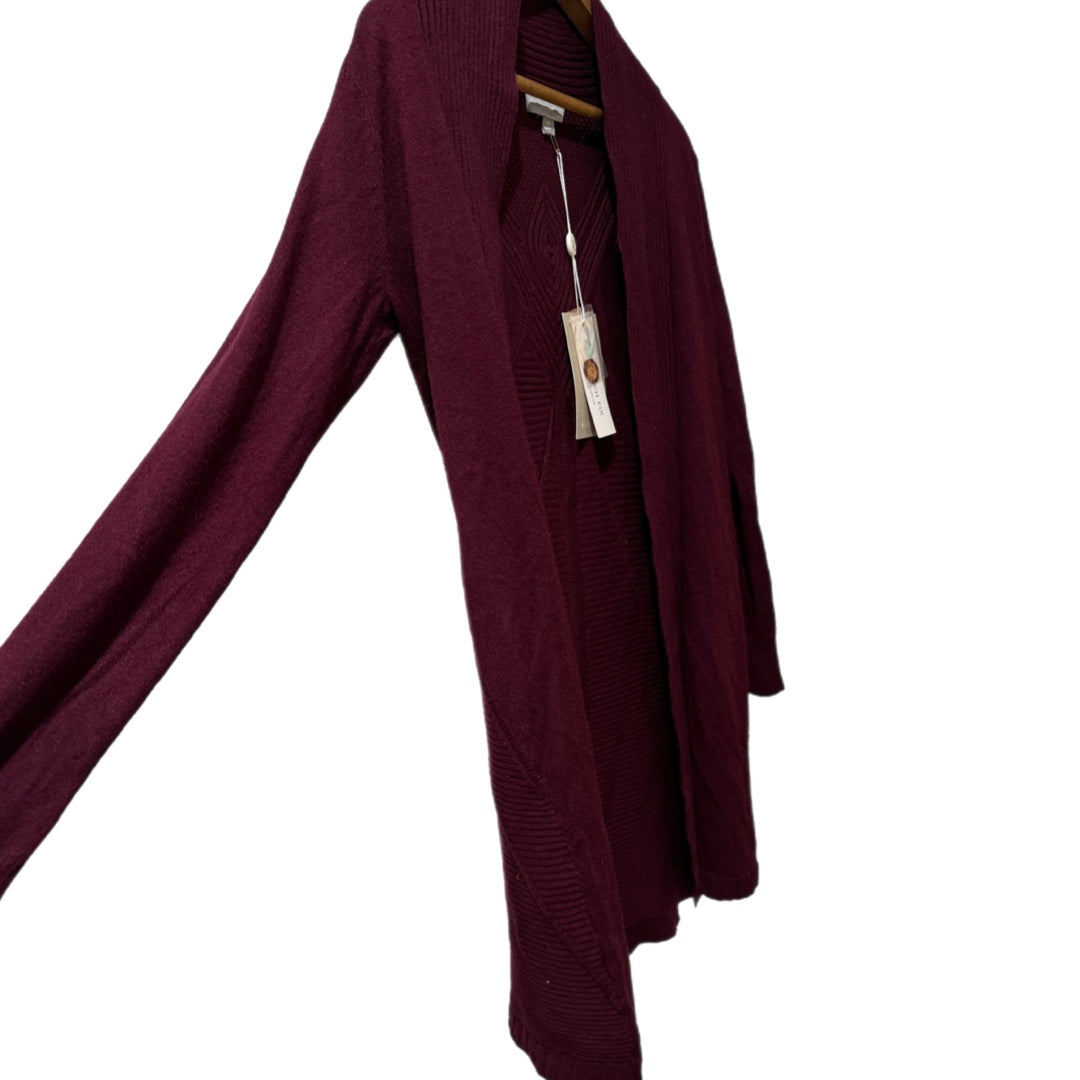 Evolution by Cyrus Eyelet Back Duster Cardigan Sweater in Burgundy