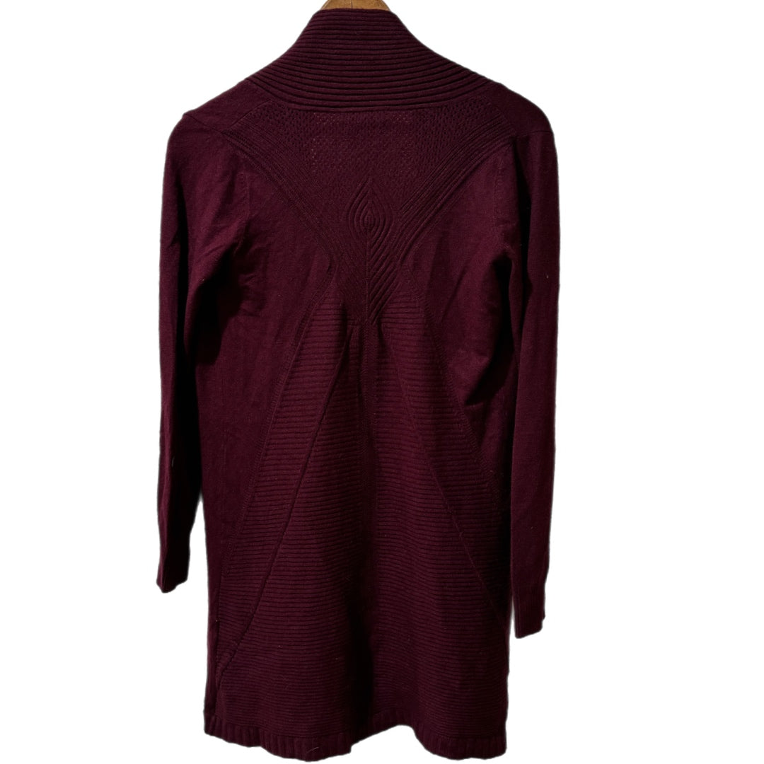 Evolution by Cyrus Eyelet Back Duster Cardigan Sweater in Burgundy