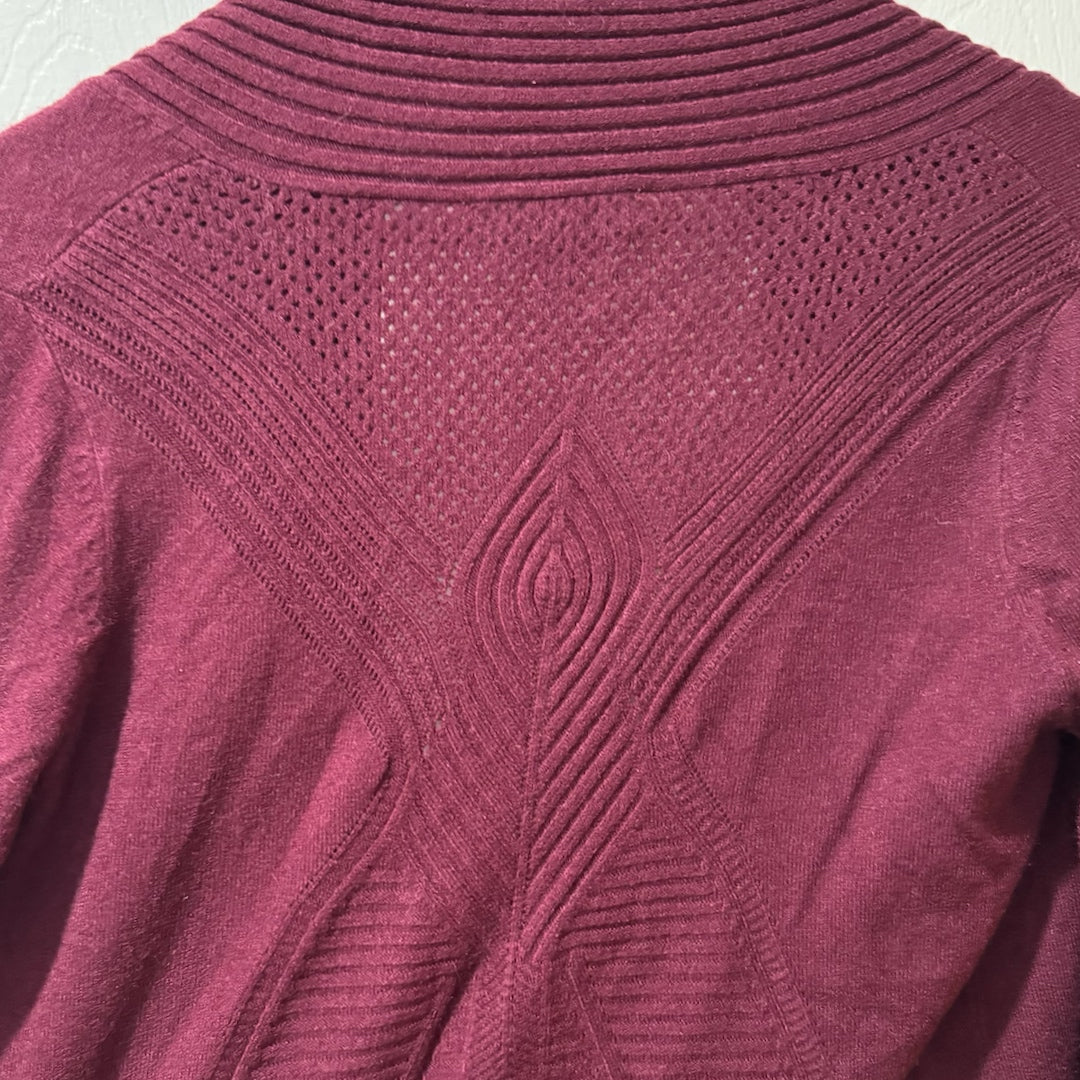 Evolution by Cyrus Eyelet Back Duster Cardigan Sweater in Burgundy