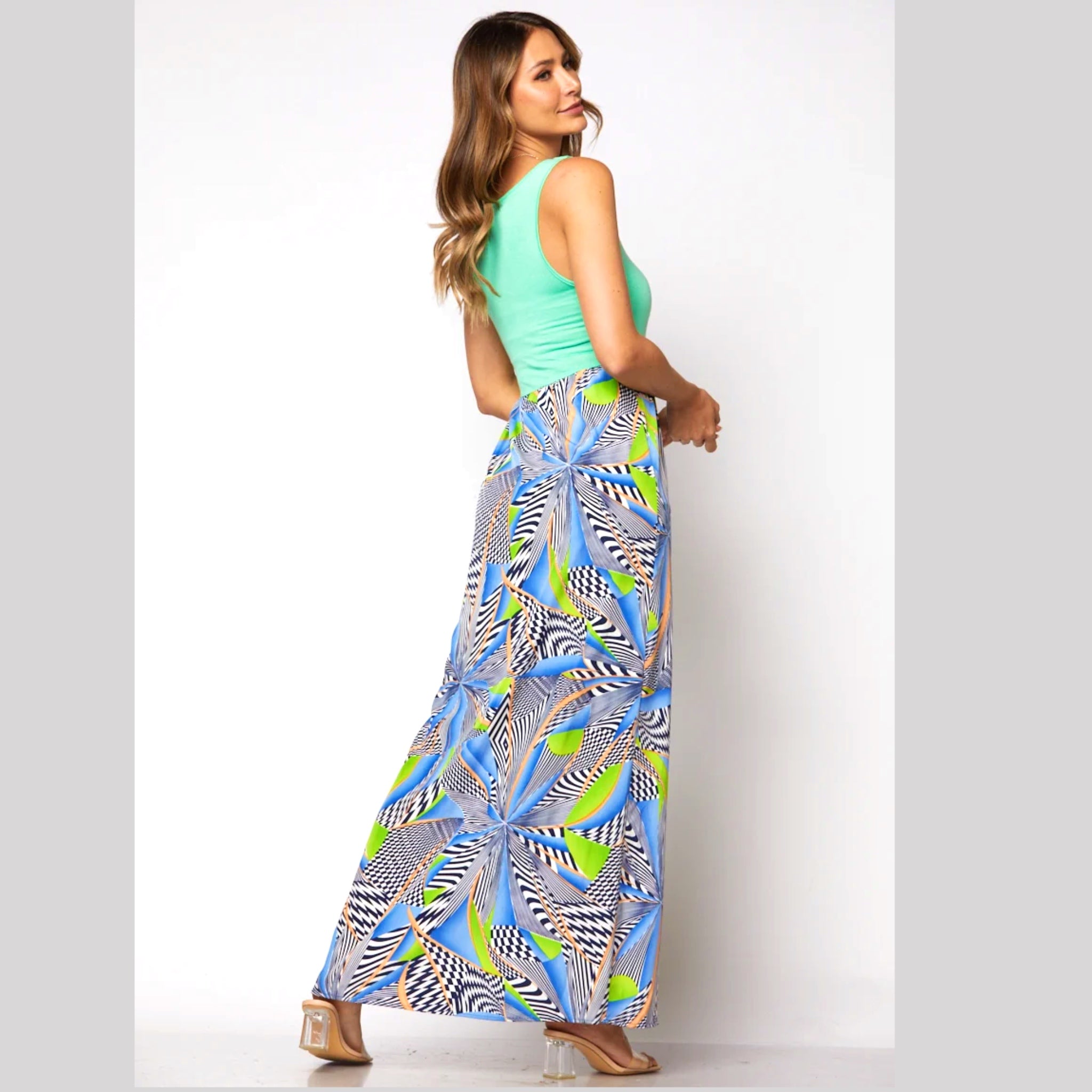 TYCHE Tropical Getaway Color Block Sleeveless Maxi Dress in Mint