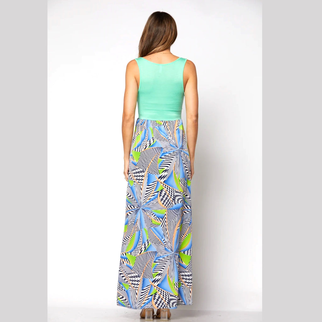 TYCHE Tropical Getaway Color Block Sleeveless Maxi Dress in Mint
