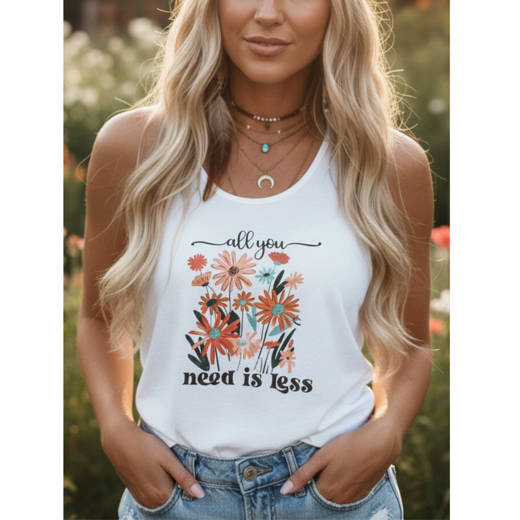 All You Need Is Less Lightweight Racer Back Tank Top in White