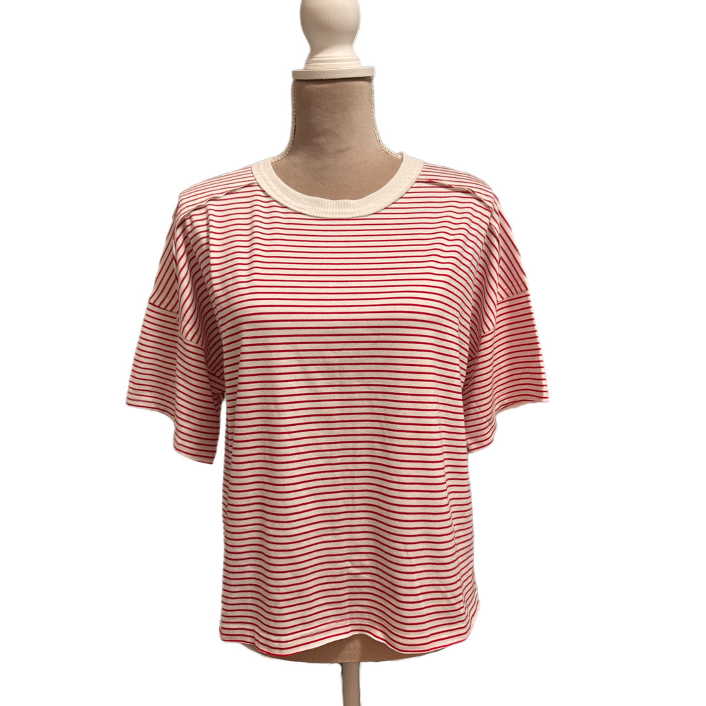 LA MIEL The Coastal Shoreline Boxy Tee in Red Summer Stripe