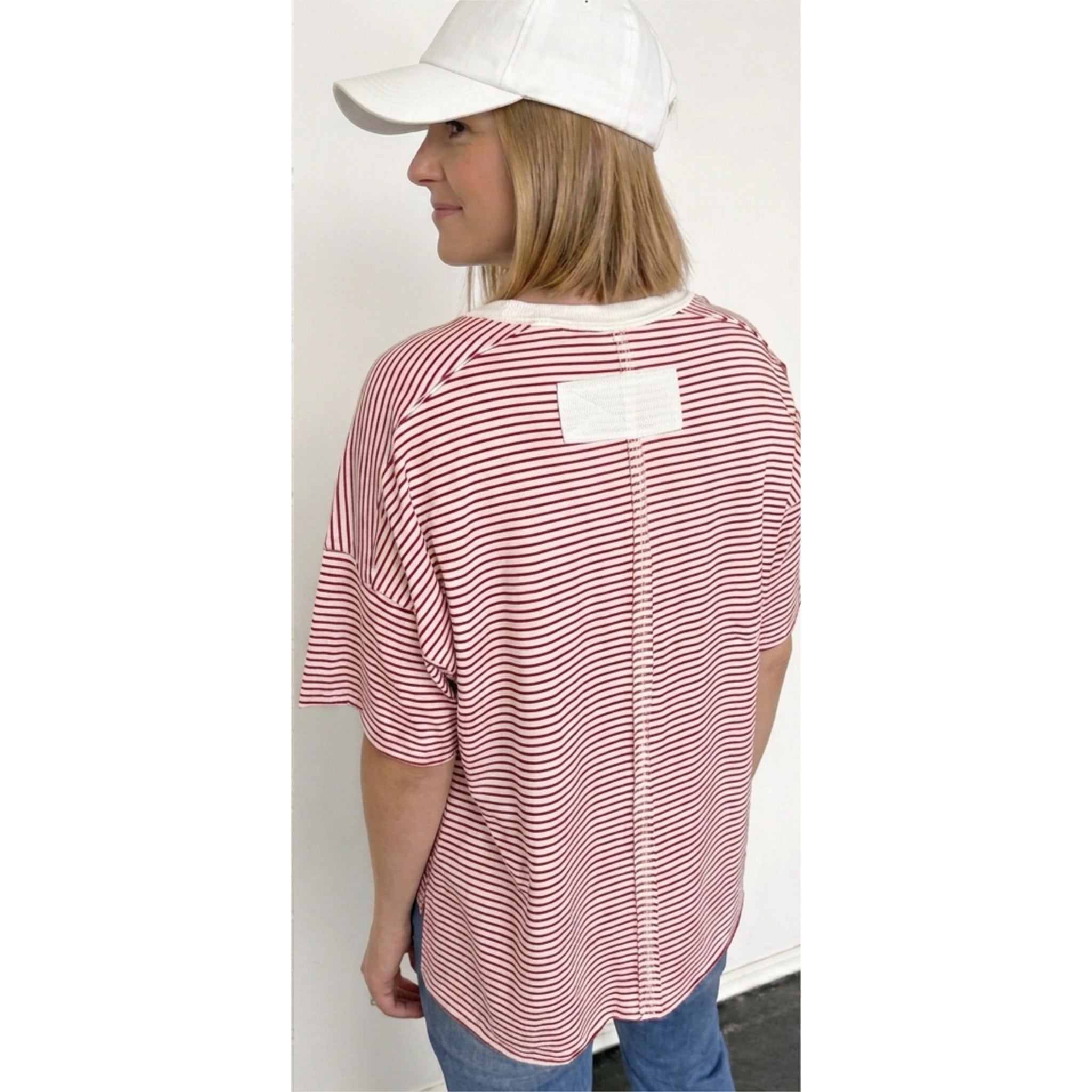 LA MIEL The Coastal Shoreline Boxy Tee in Red Summer Stripe