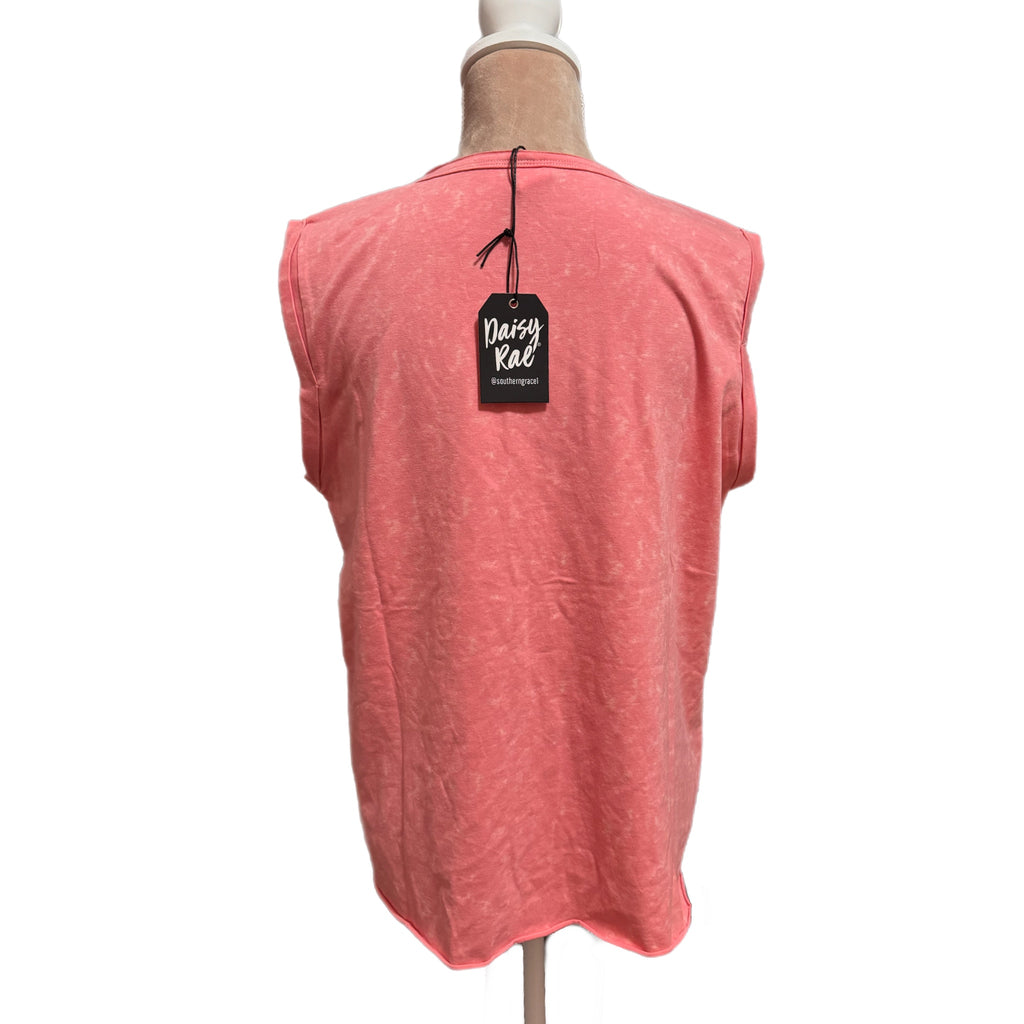 Daisy Rae 90s Style Mineral Wash Sleeveless Muscle Tank Raw Hem Pink