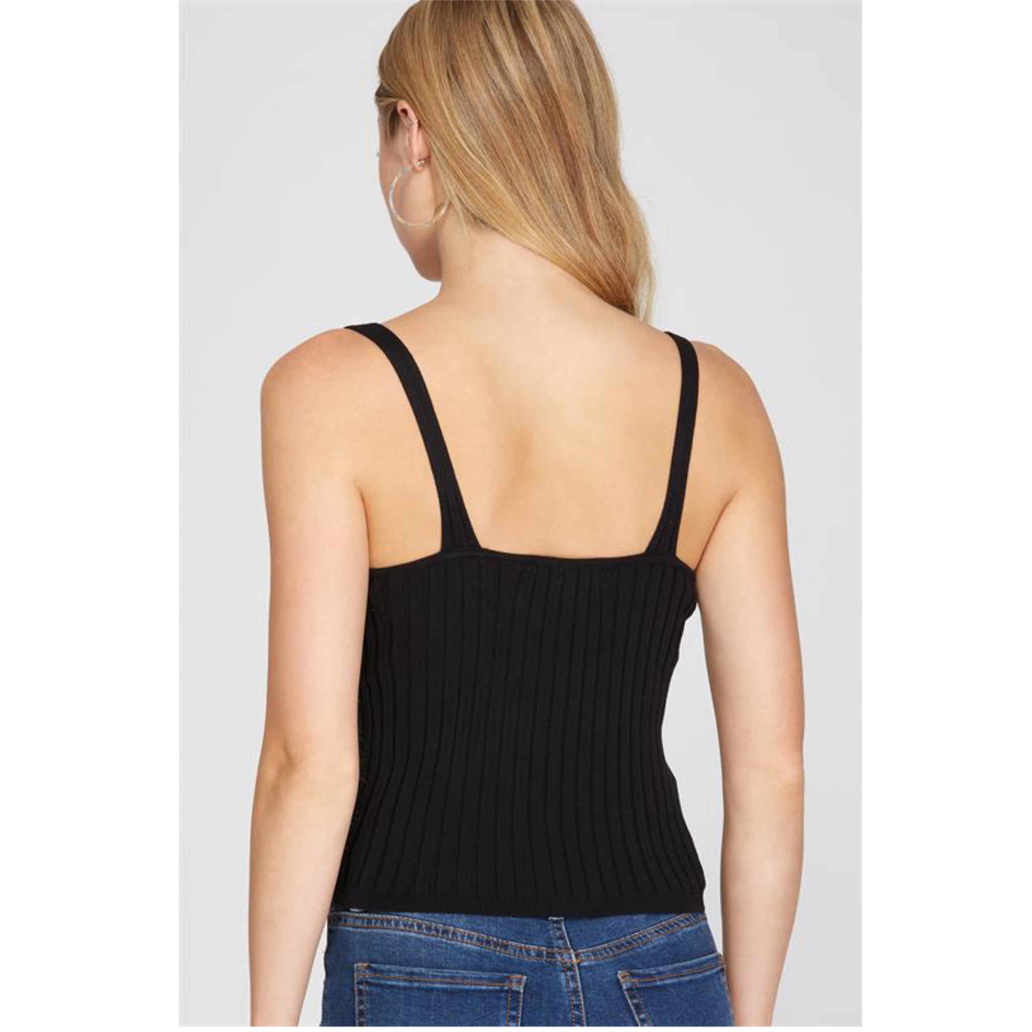 She + Sky Ribbed Knit Lightweight Sweater Tank Top V Neck