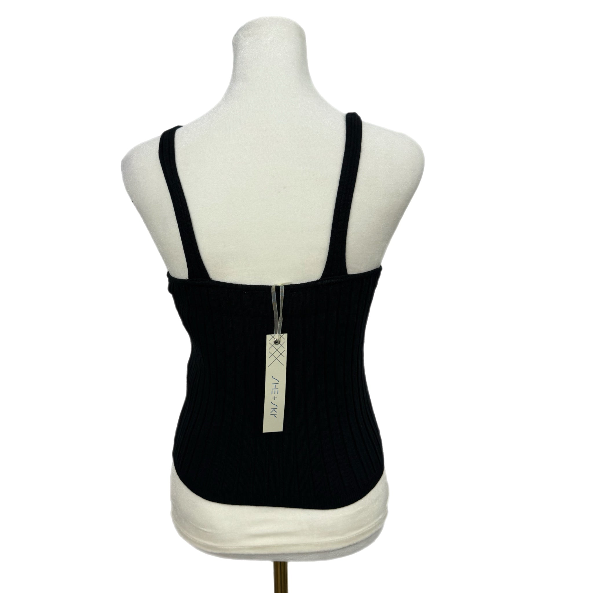 She + Sky Ribbed Knit Lightweight Sweater Tank Top V Neck