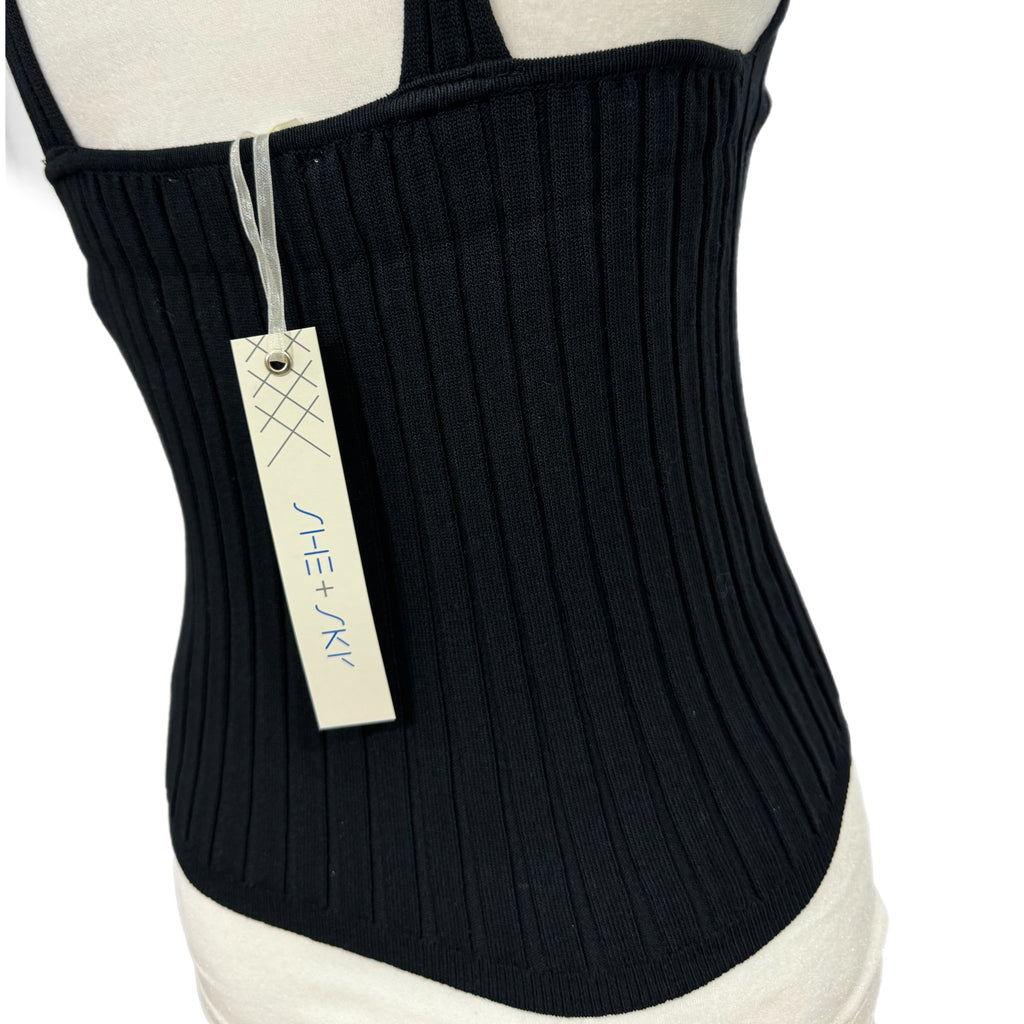 She + Sky Ribbed Knit Lightweight Sweater Tank Top V Neck