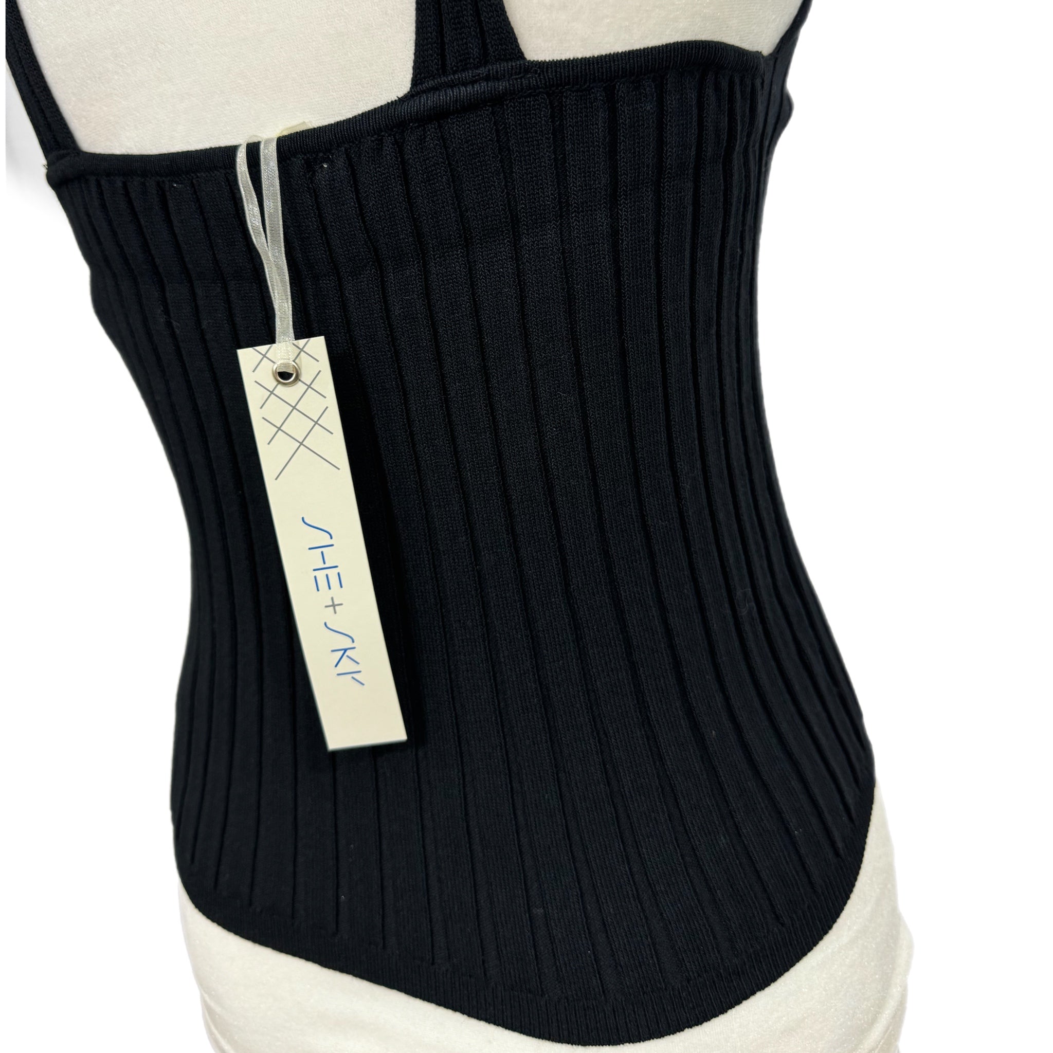 She + Sky Ribbed Knit Lightweight Sweater Tank Top V Neck
