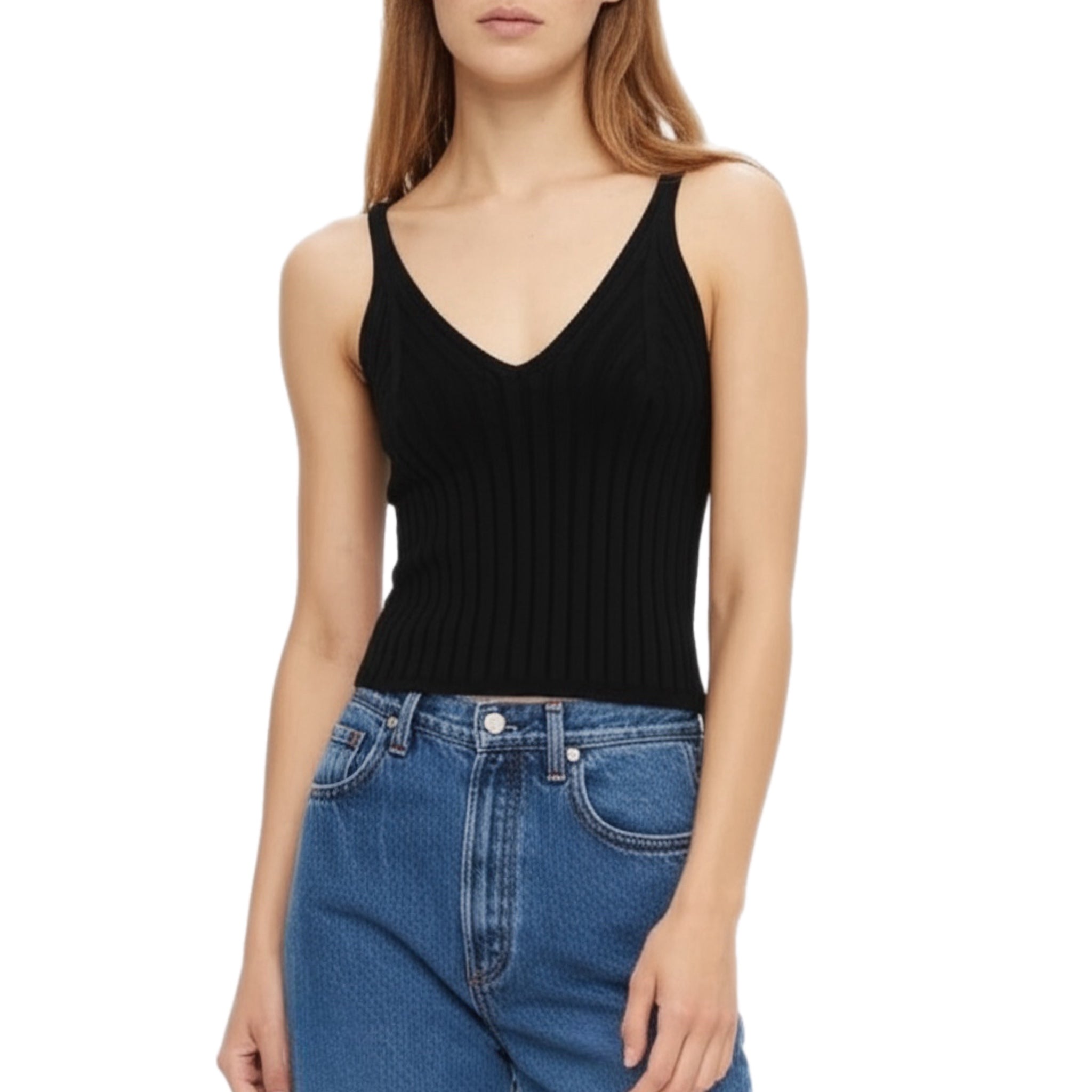 She + Sky Ribbed Knit Lightweight Sweater Tank Top V Neck