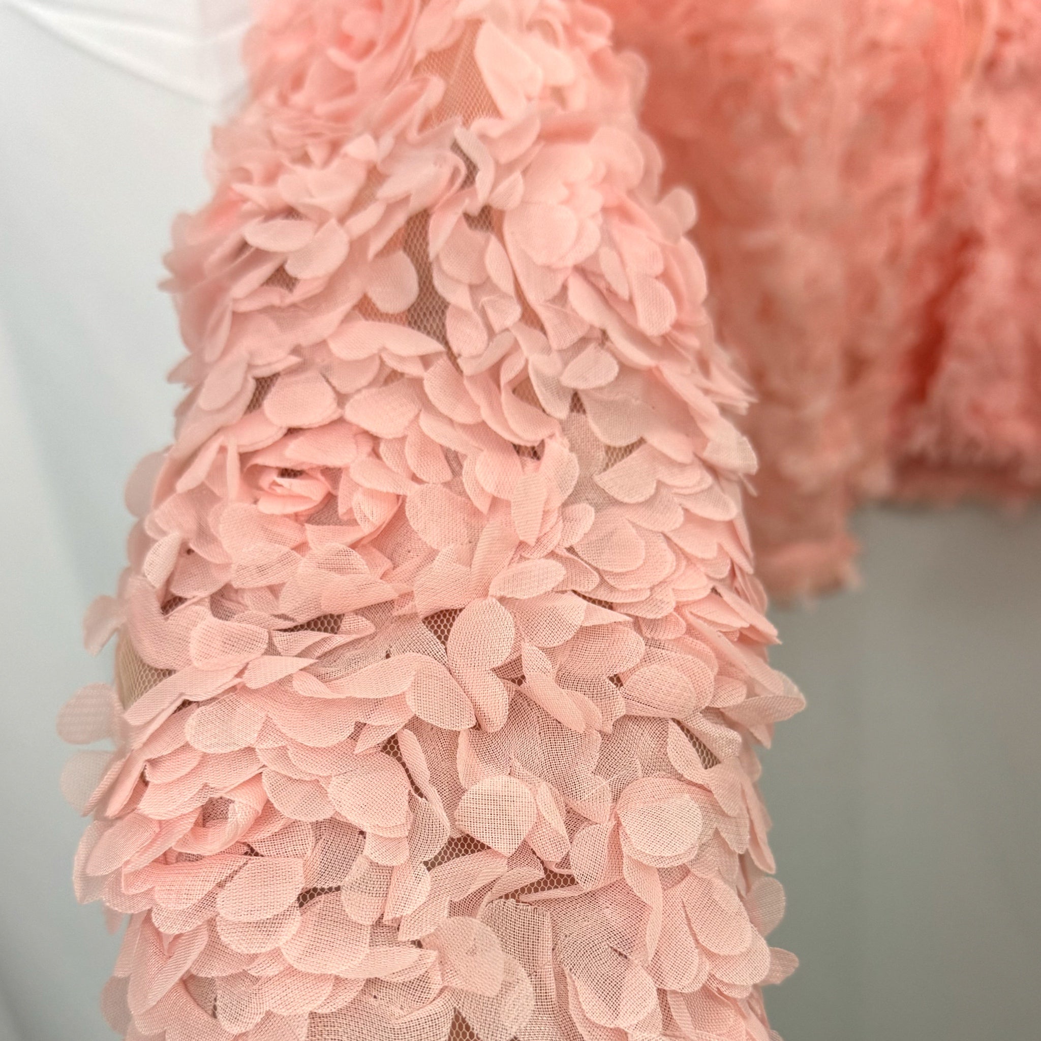 She + Sky Long Sleeve 3D Mesh Short Jacket Cardigan Flower appliqué in Pink