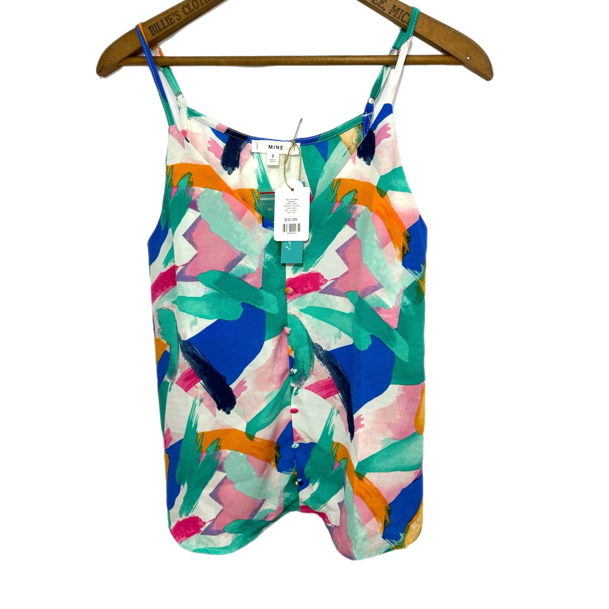 MINE Multicolor Paint Brush
Button Detail Sleeveless Top Cami Blouse