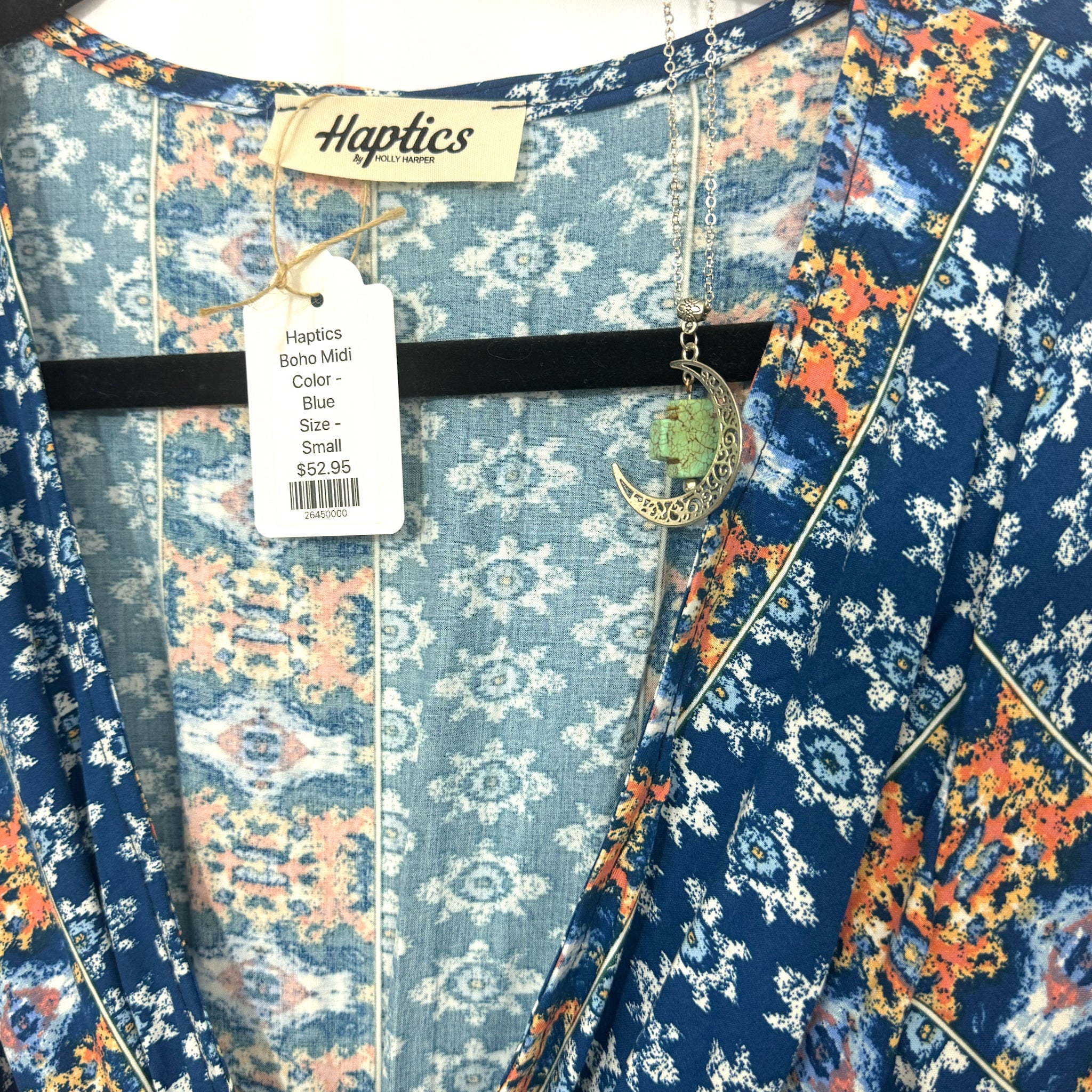 HAPTICS Navy Boho Summer Print Surplice Sash Belt Midi Dress