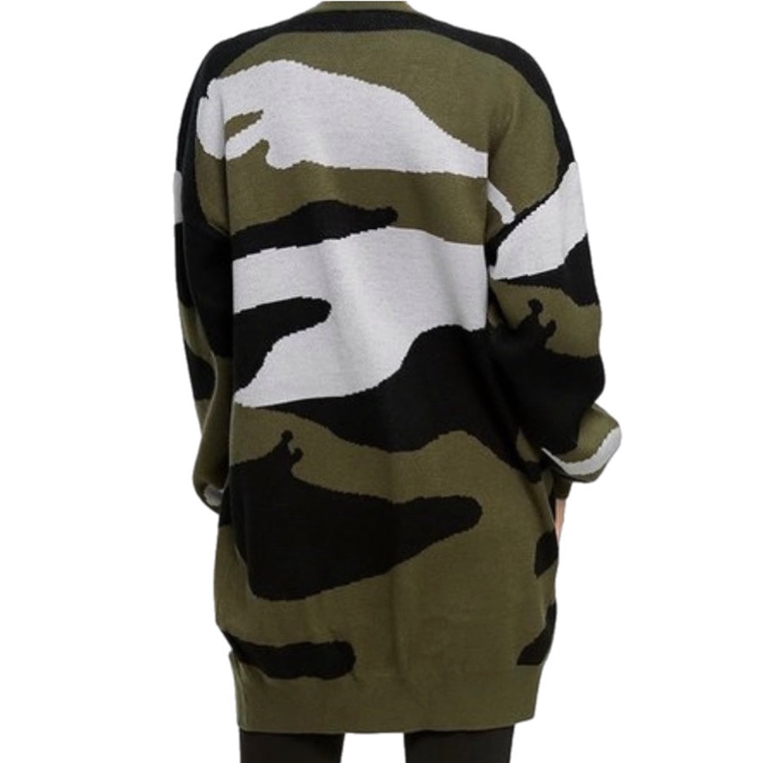 FATE STITCH FIX Camo Open Heavy Knit Cardigan Sweater