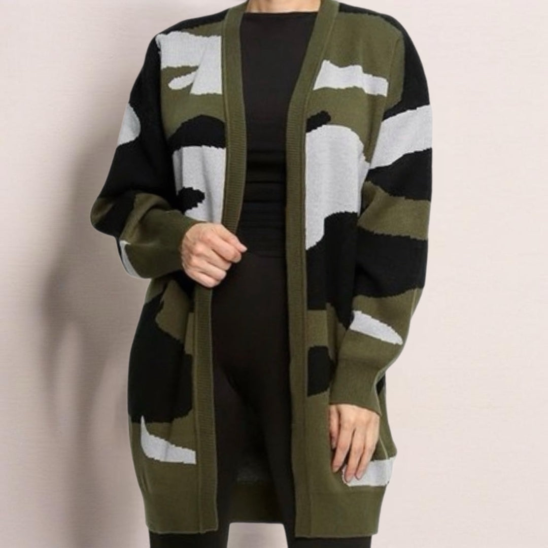 FATE STITCH FIX Camo Open Heavy Knit Cardigan Sweater