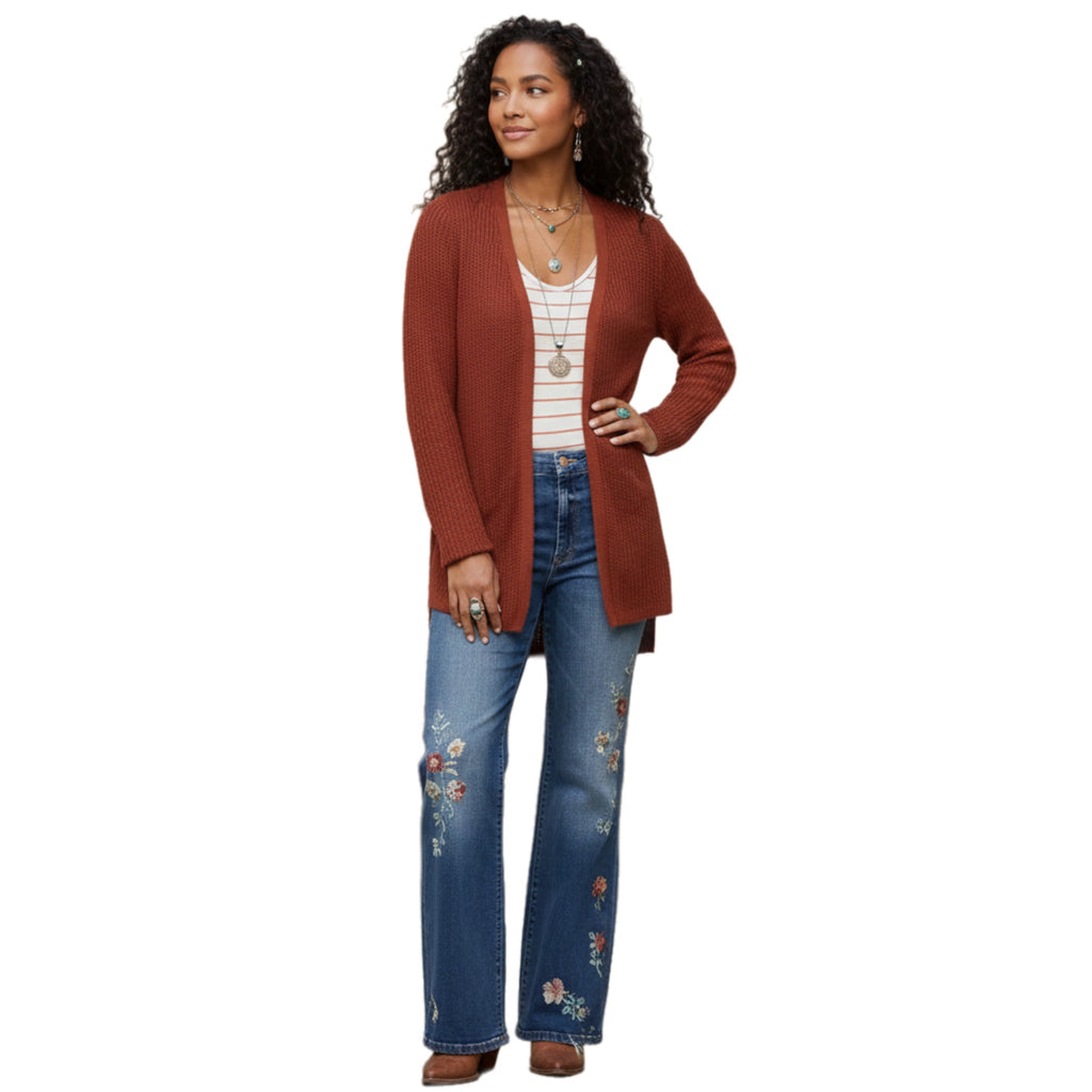 Pinque Jamelya Criss Cross Back Knit Cardigan Sweater in Artisan Rust