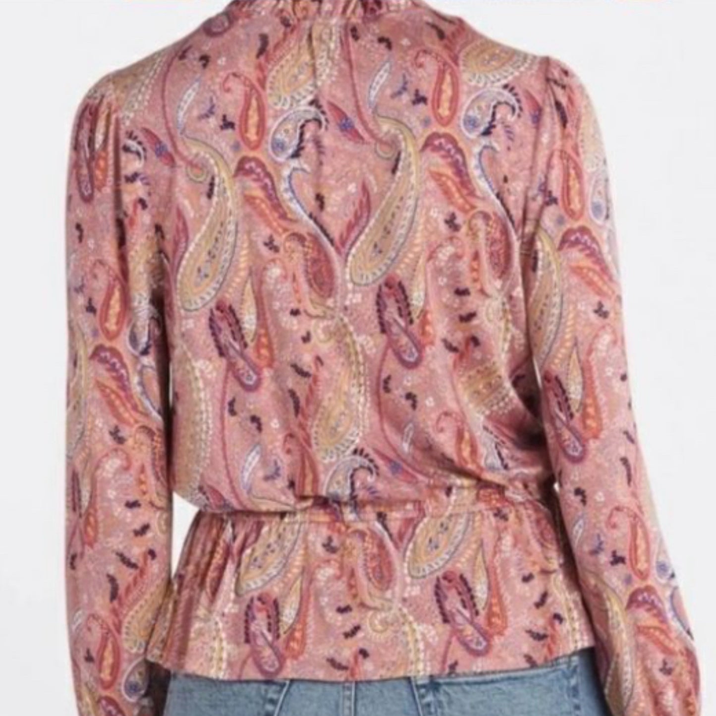 Les Serein Stitch Fix Pink Paisley Boutique Top Ruffle Blouse Split Neck
