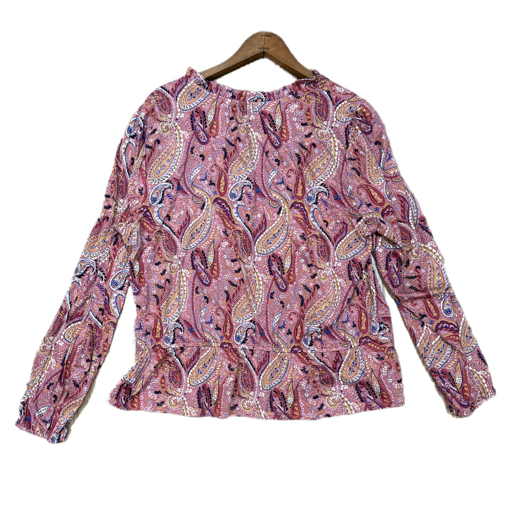 Les Serein Stitch Fix Pink Paisley Boutique Top Ruffle Blouse Split Neck